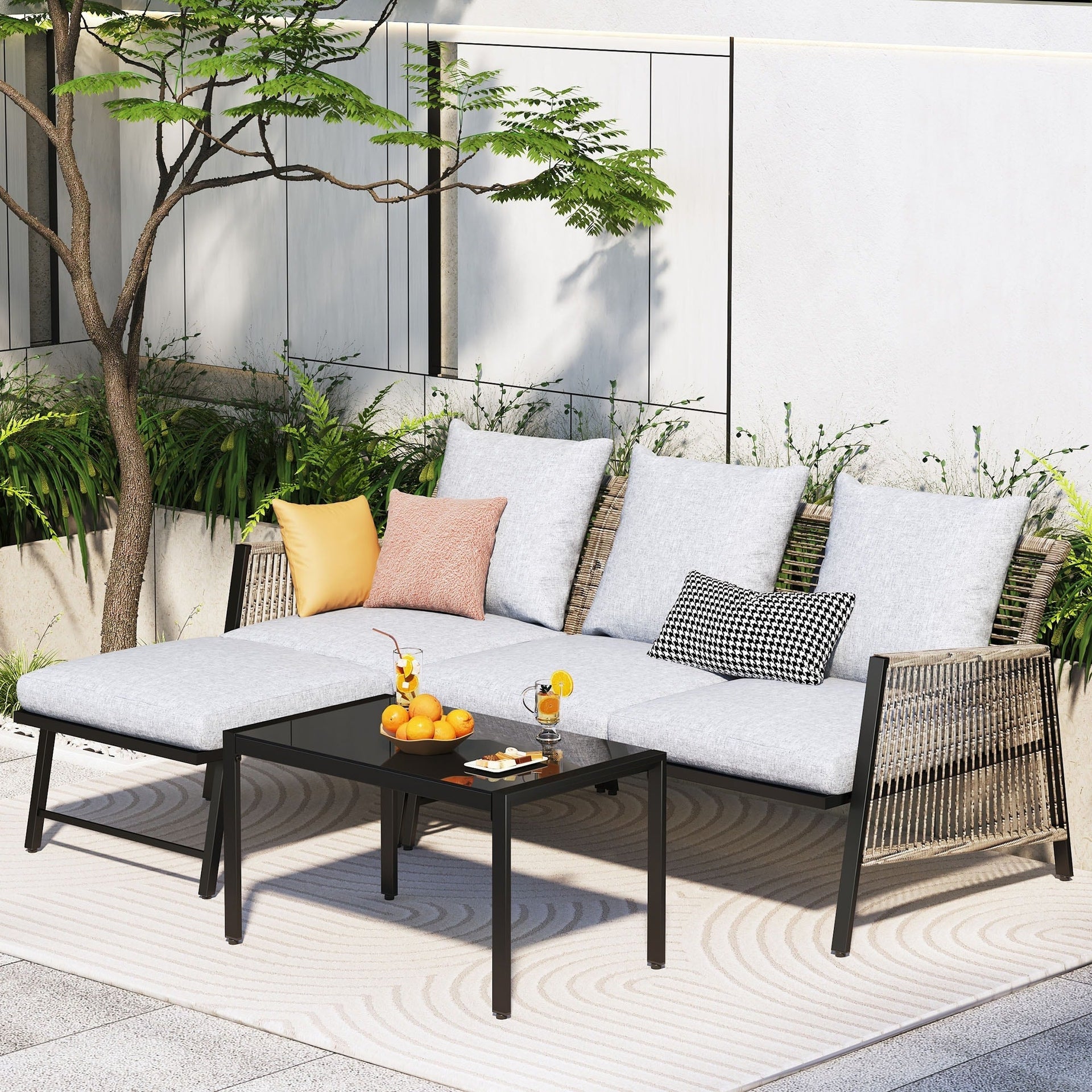 Patio Furniture Set - Outdoor Sectional Sofa All Weather Wicker Rattan Conversation Set with Soft Cushions