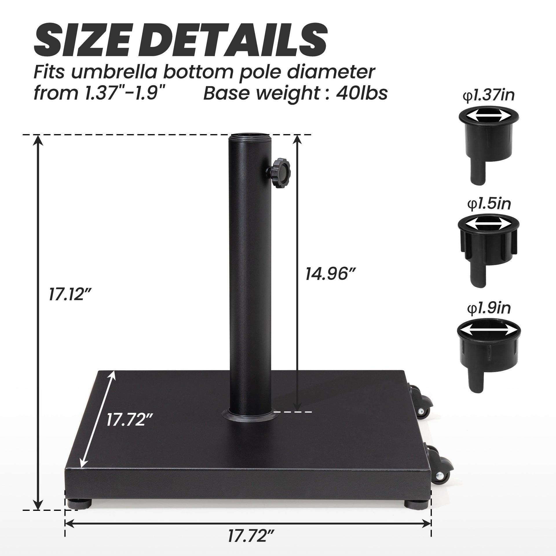 Patio Outdoor Market Umbrella Holder Base 40/55 Pound Square Stand for Pole Umbrella