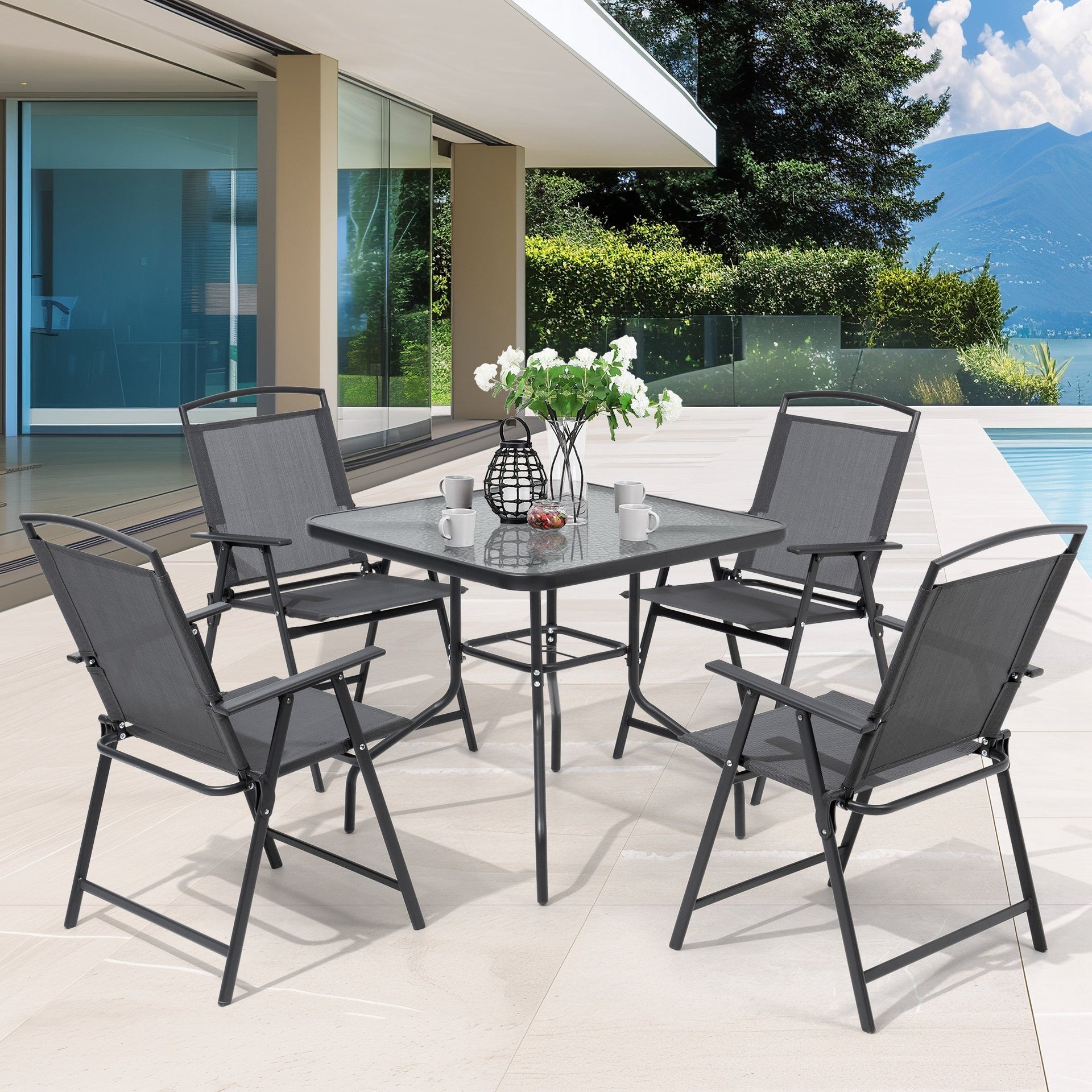 Pellebant Outdoor 5-piece Patio Dining Set with Folding Chairs