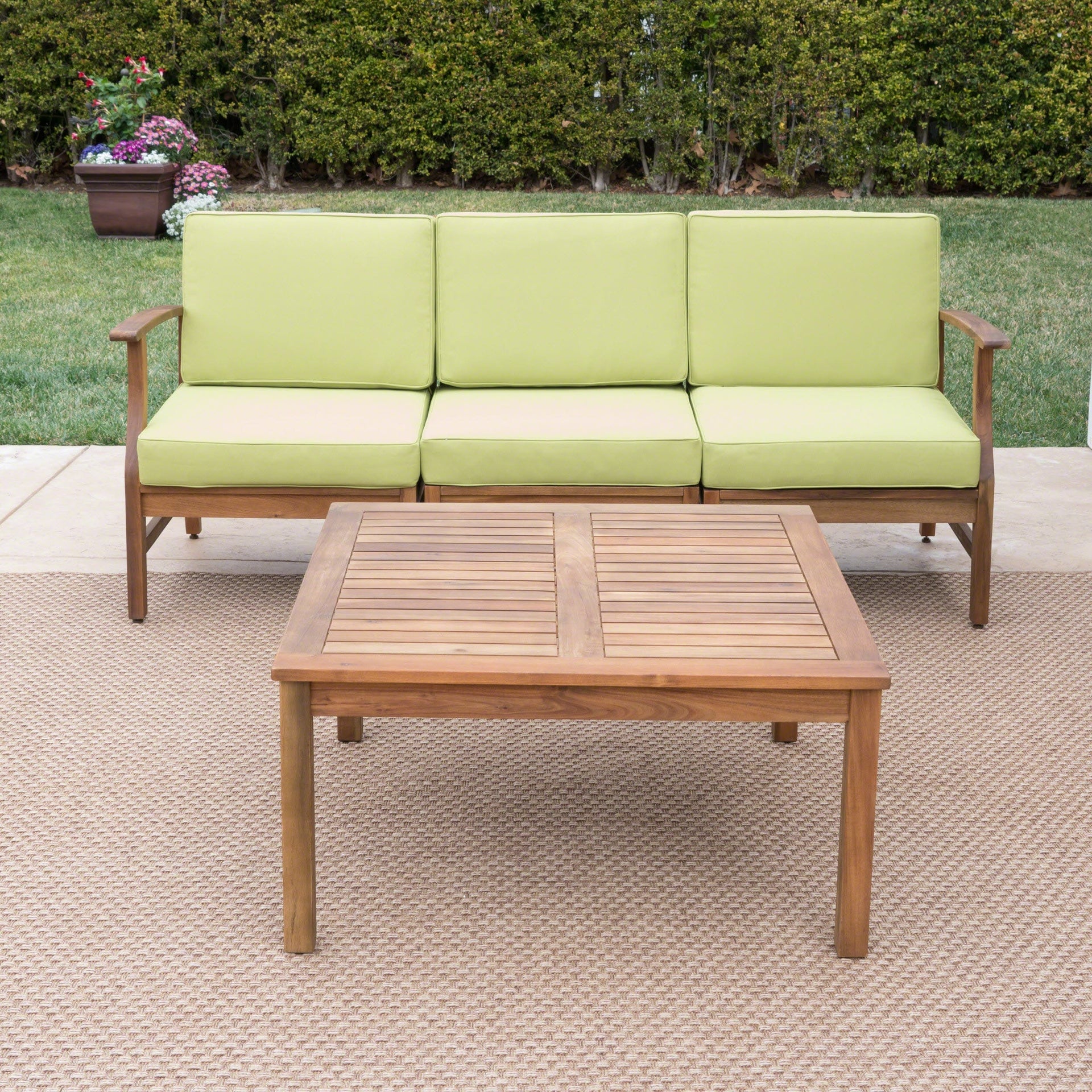 Perla Outdoor Acacia 4-pc. Cushioned Sofa and Table Set by Christopher Knight Home