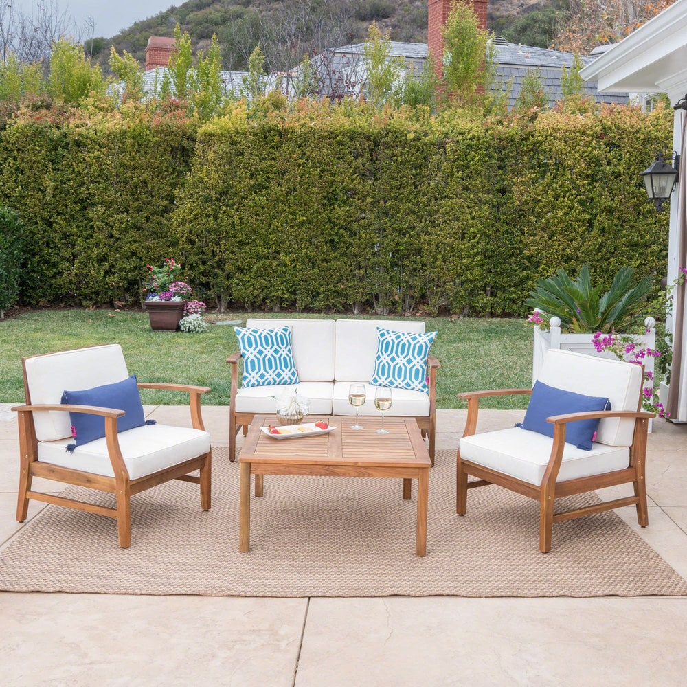 Perla Acacia 5-piece Chat Set with Cushions by Christopher Knight Home