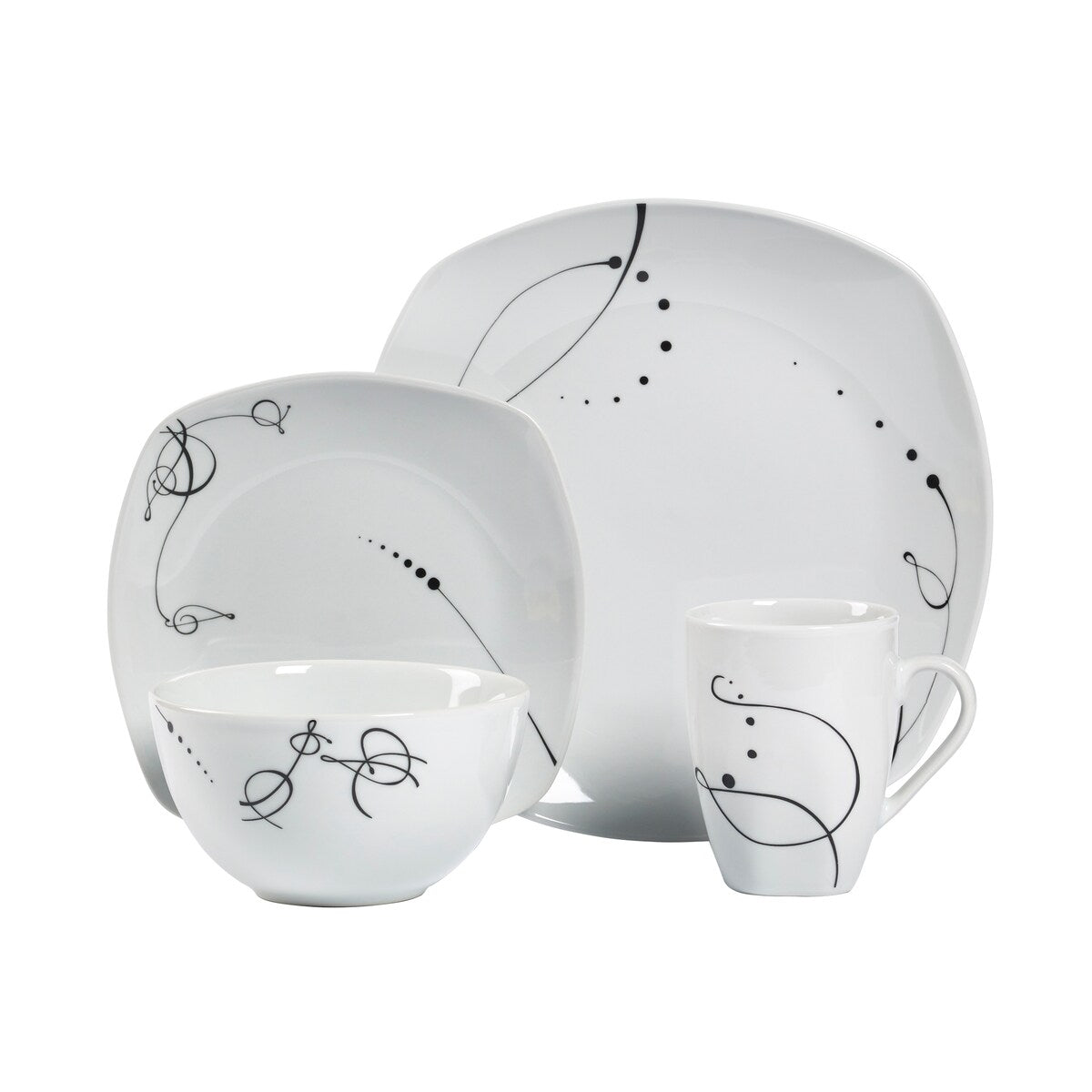 Pescara 16pc Soft Square Porcelain Dinnerware Set