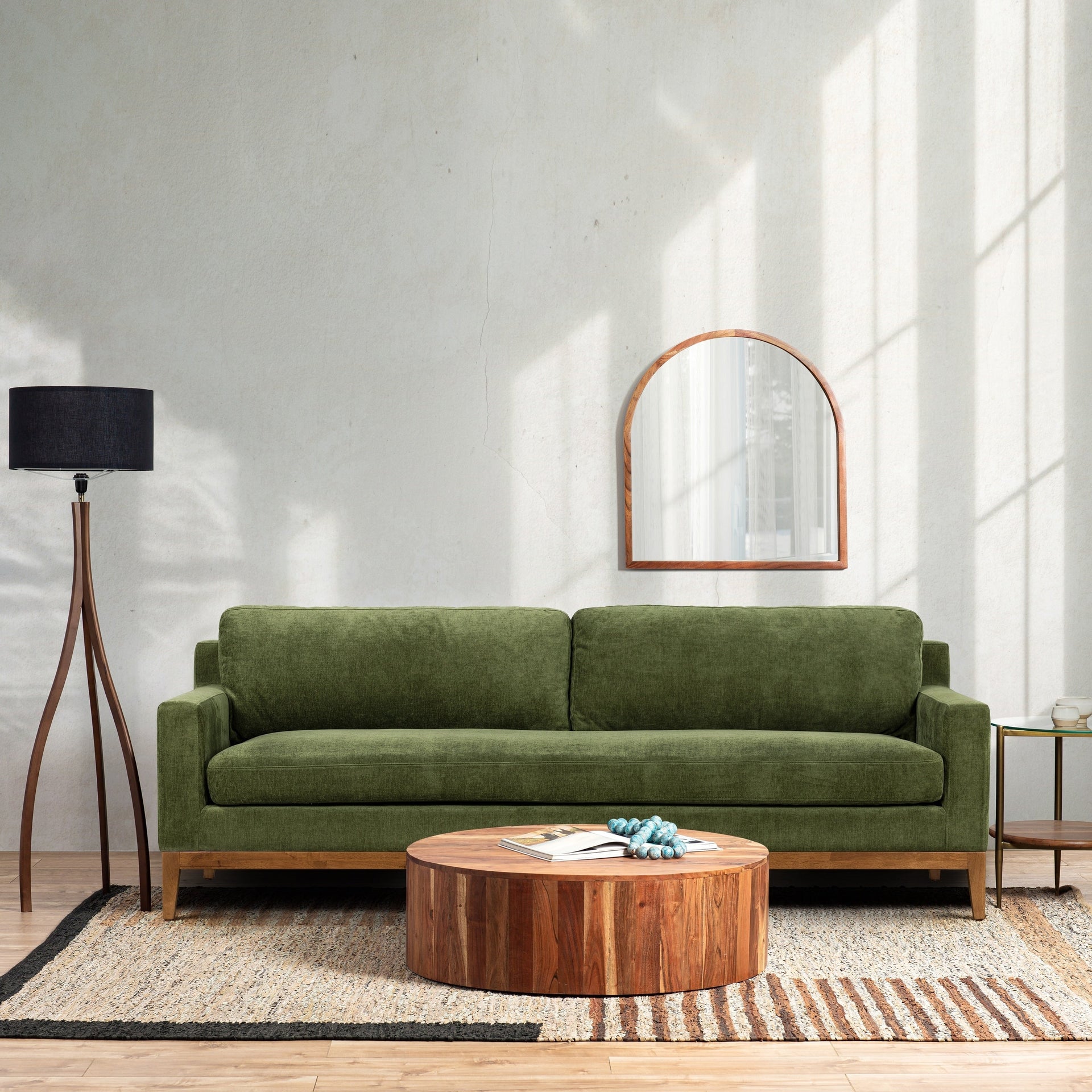 Poly & Bark Zyon 90 Sofa in Distressed Green Velvet