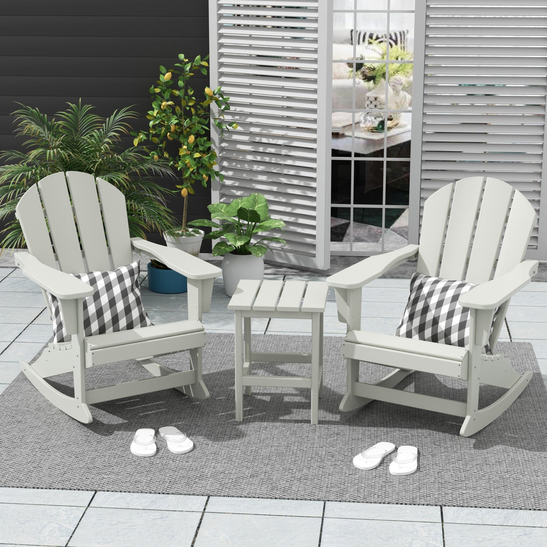 Polytrends Laguna Hdpe All Weather Outdoor Patio Rocking Chairs With Side Table (3-Piece Set)