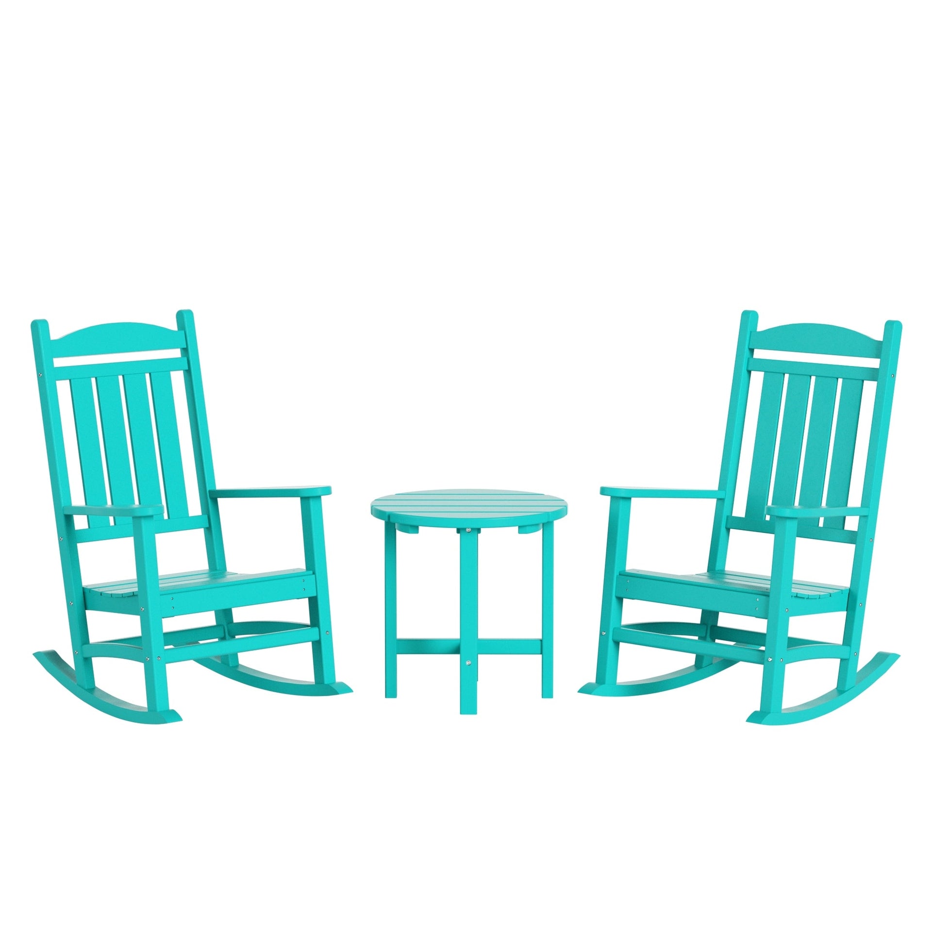 Polytrends Laguna Hdpe All Weather Outdoor Patio Rocking Chairs With Side Table (3-Piece Set)