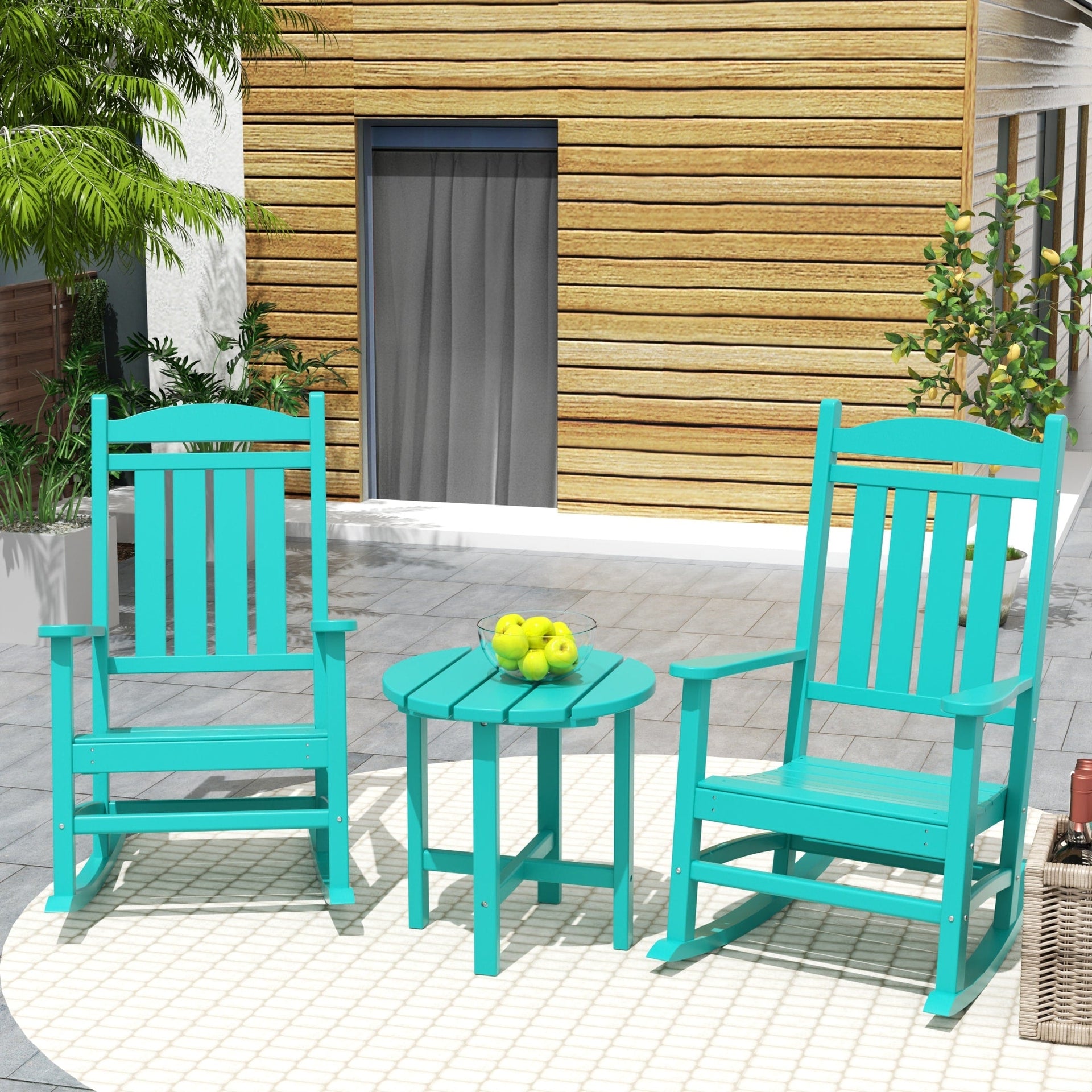 Polytrends Laguna Hdpe All Weather Outdoor Patio Rocking Chairs With Side Table (3-Piece Set)