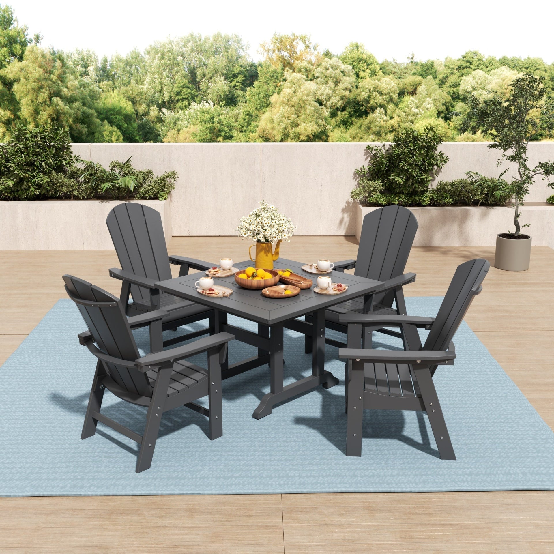 Polytrends Laguna Hdpe All Weather Outdoor Patio Square Adirondack Dining Chairs Set (5-Piece Set)