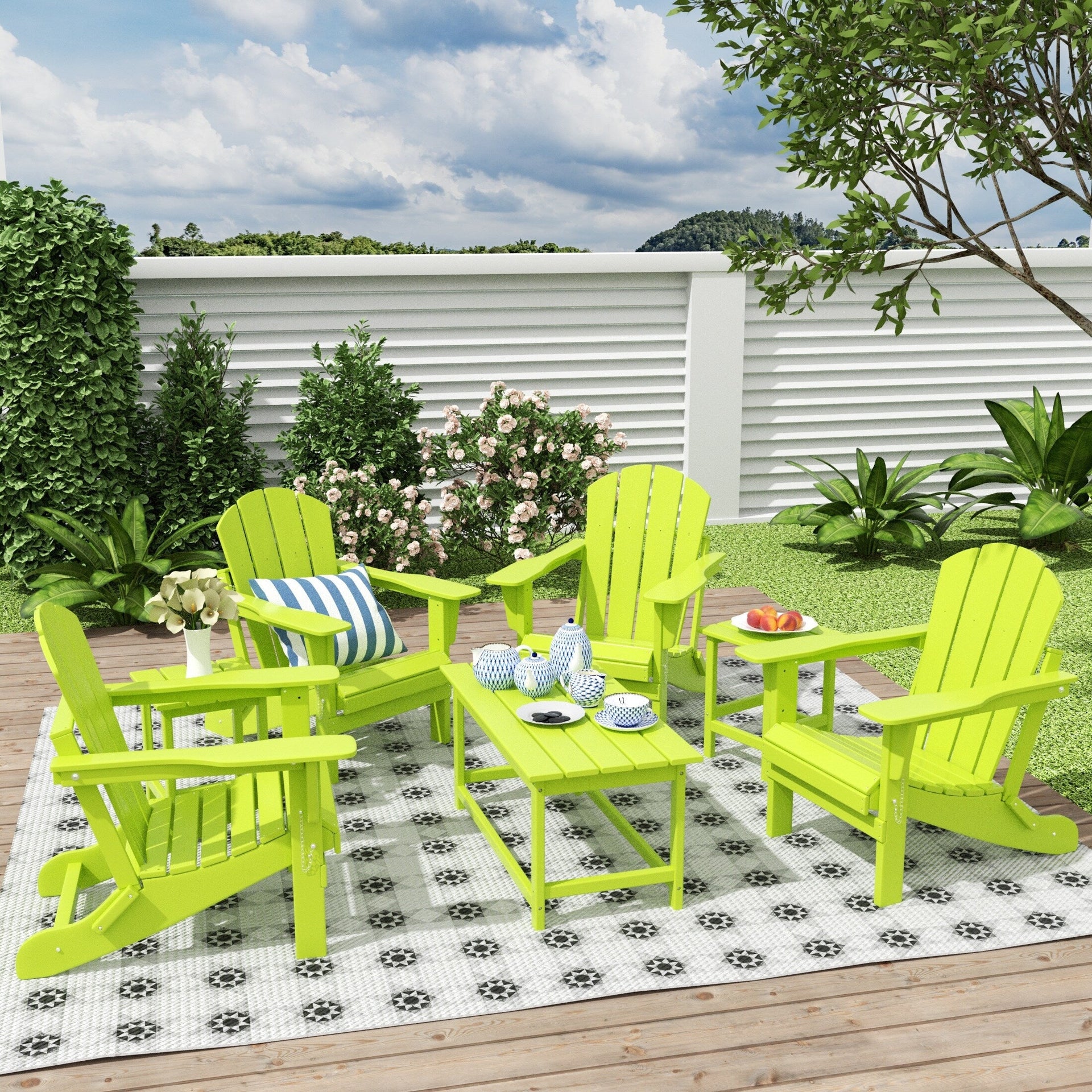 Polytrends Laguna Hdpe All Weather Outdoor Patio Foldable Adirondack Chairs Conversation Set (7-Piece Set)