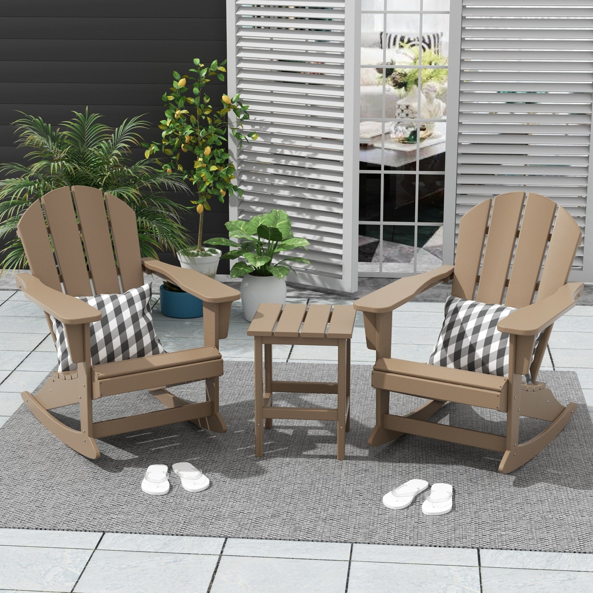Polytrends Laguna Hdpe All Weather Outdoor Patio Rocking Chairs With Side Table (3-Piece Set)