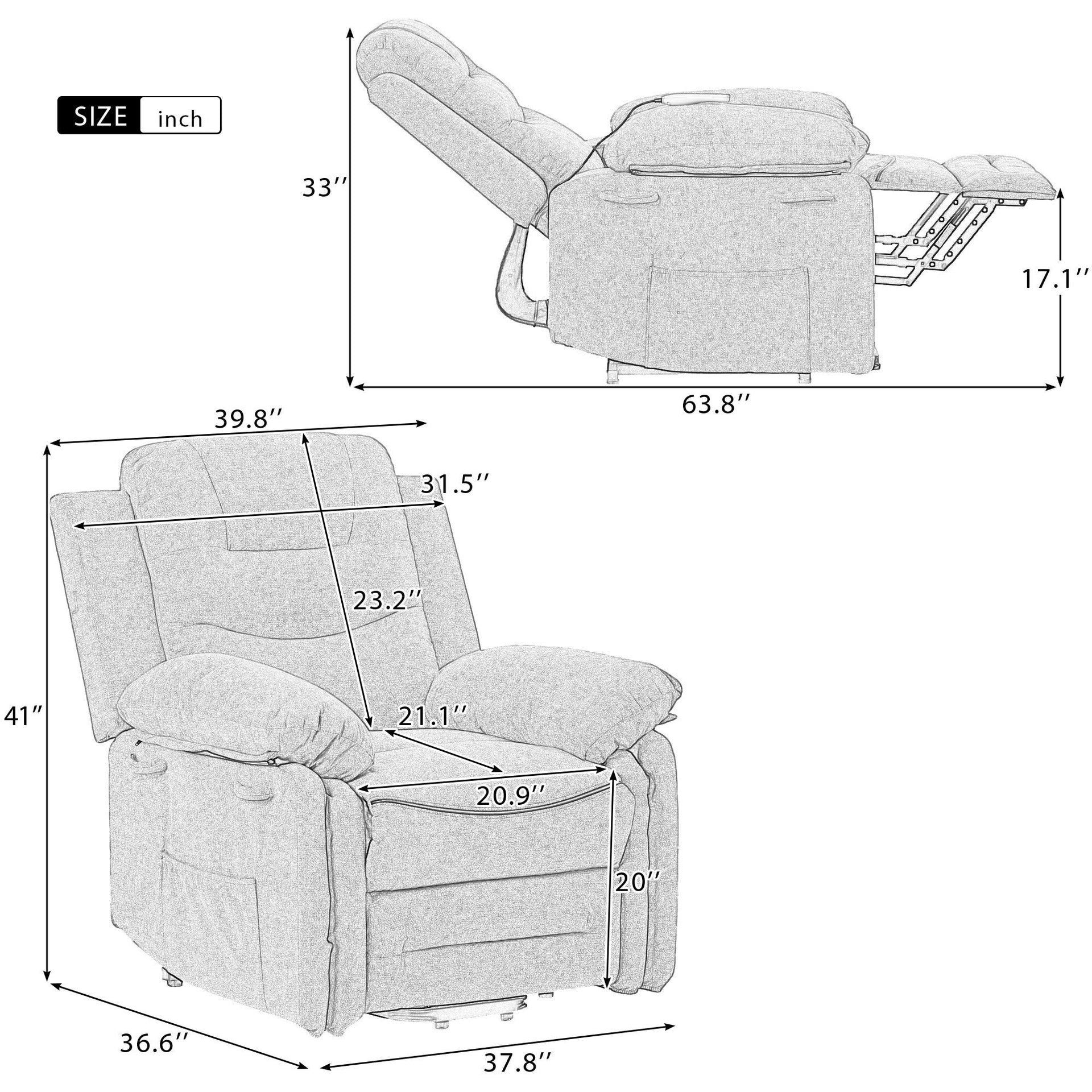 Power Lift Chair with Adjustable Massage and Heating Function