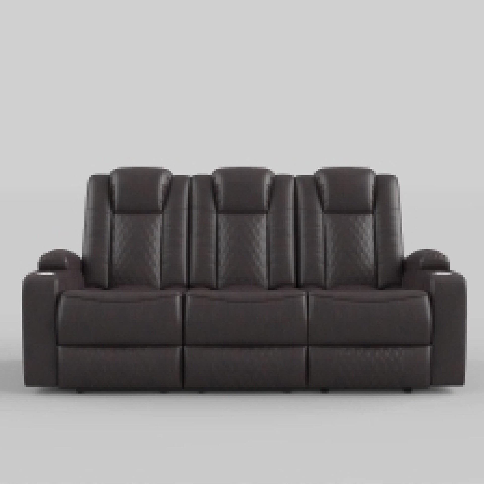 Power Recliner Sofa, 83 Inch, Brown Faux Leather, Drop Down Table