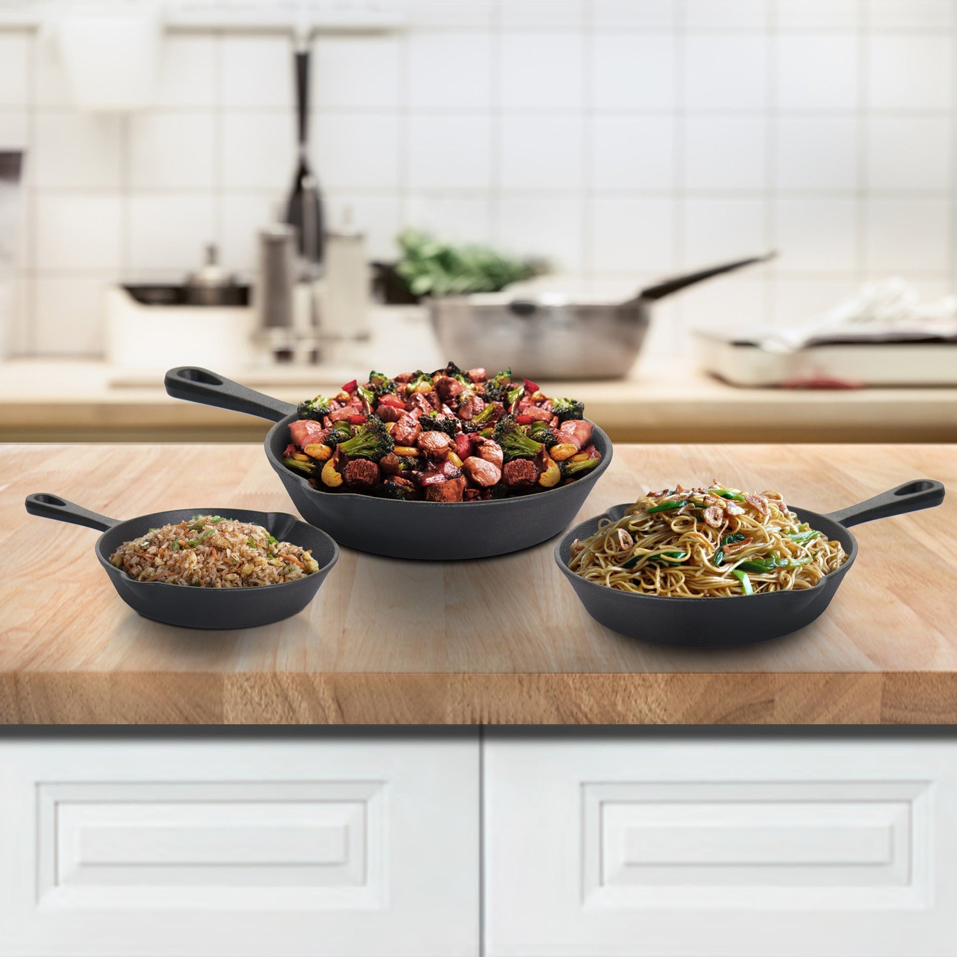 Pre-Seasoned Cast Iron Skillet 3 Piece Set