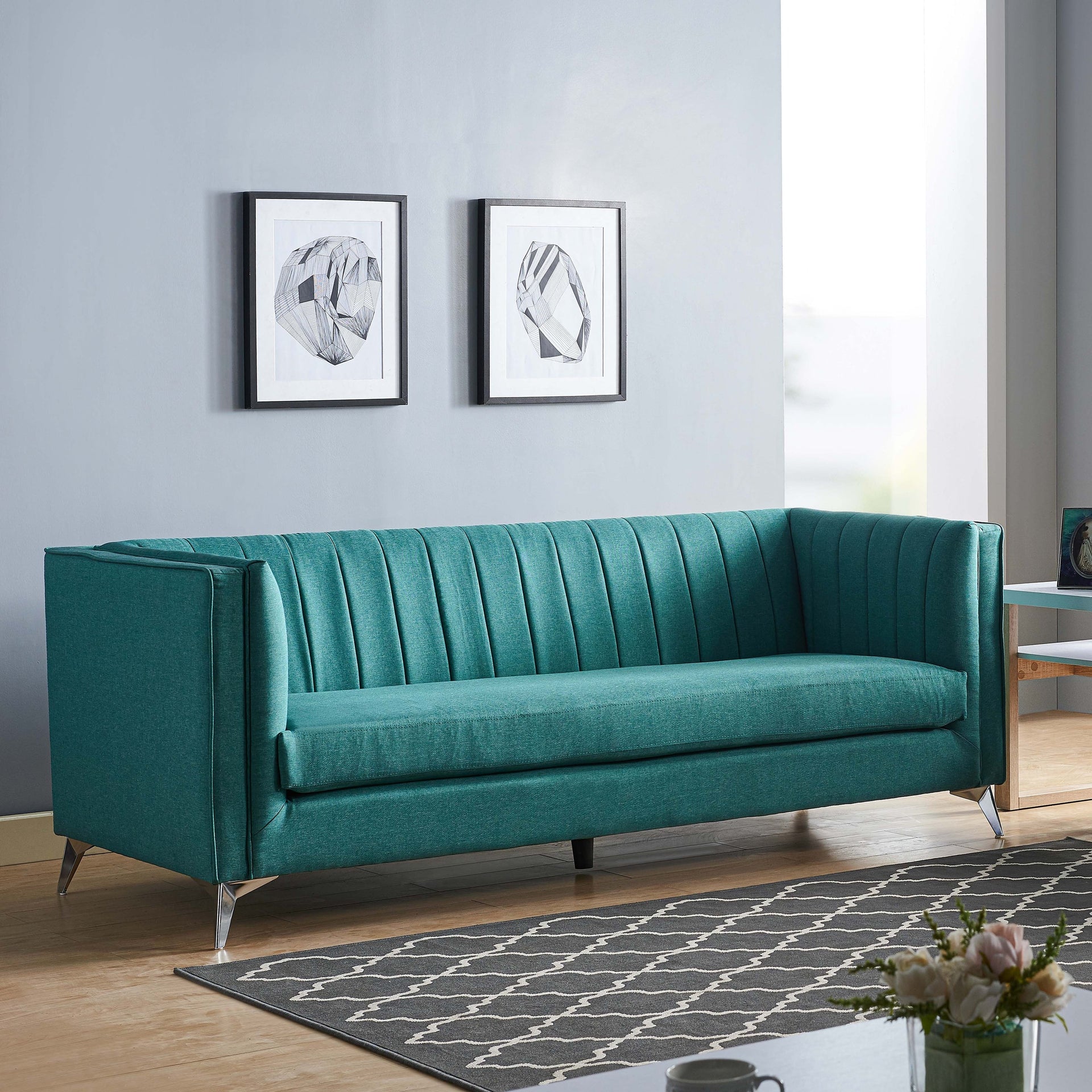 Q-Max Elegant Sofa Set Featuring Pleated Back Design and Angled Metal Legs