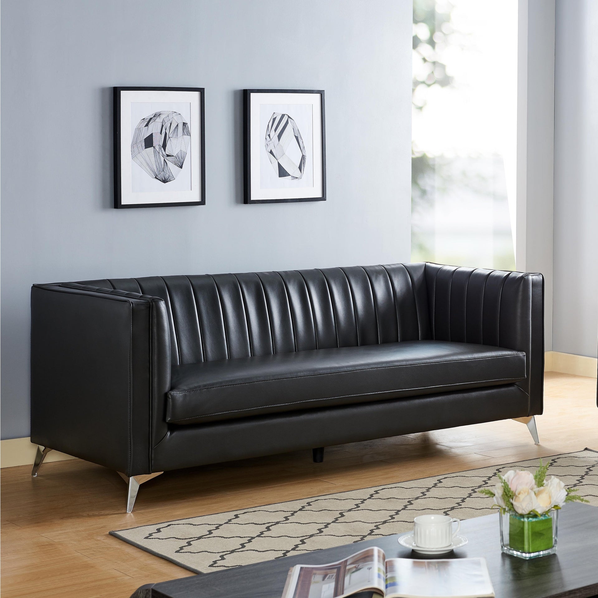 Q-Max Elegant Sofa Set Featuring Pleated Back Design and Angled Metal Legs