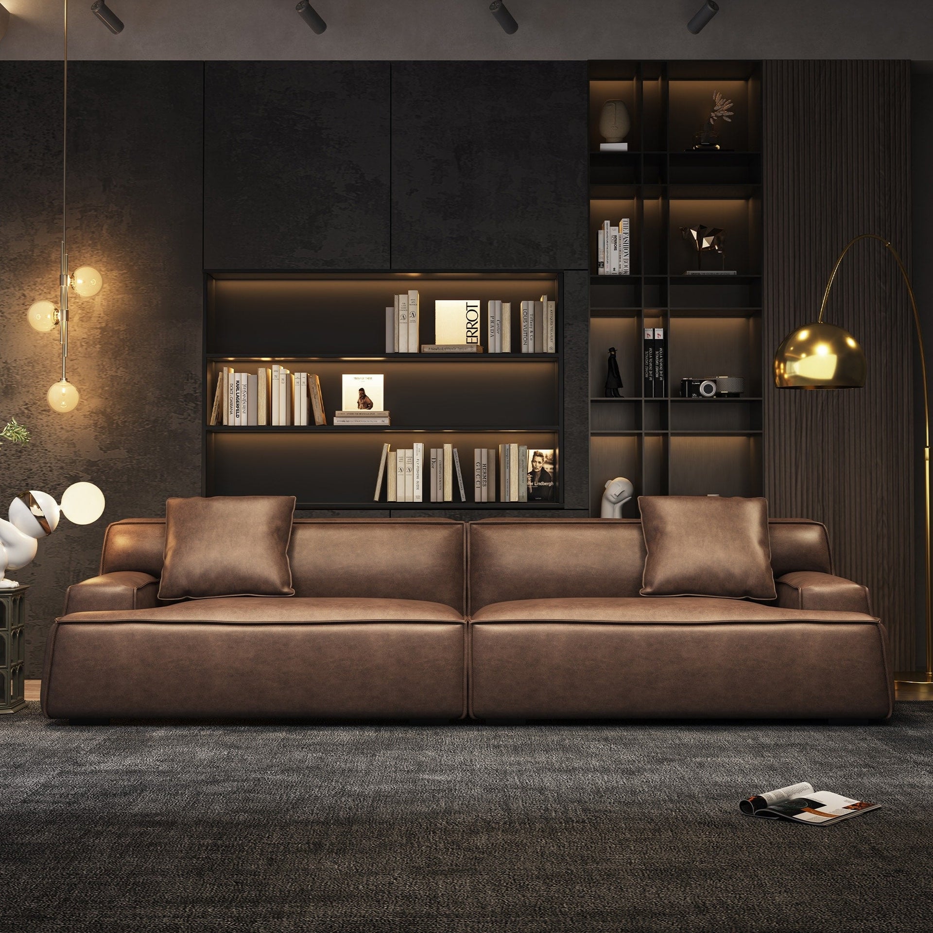 Recessed Arms Couch Leather Upholstered Sofa for Living Room-110.2W - 110.2 x 28.35
