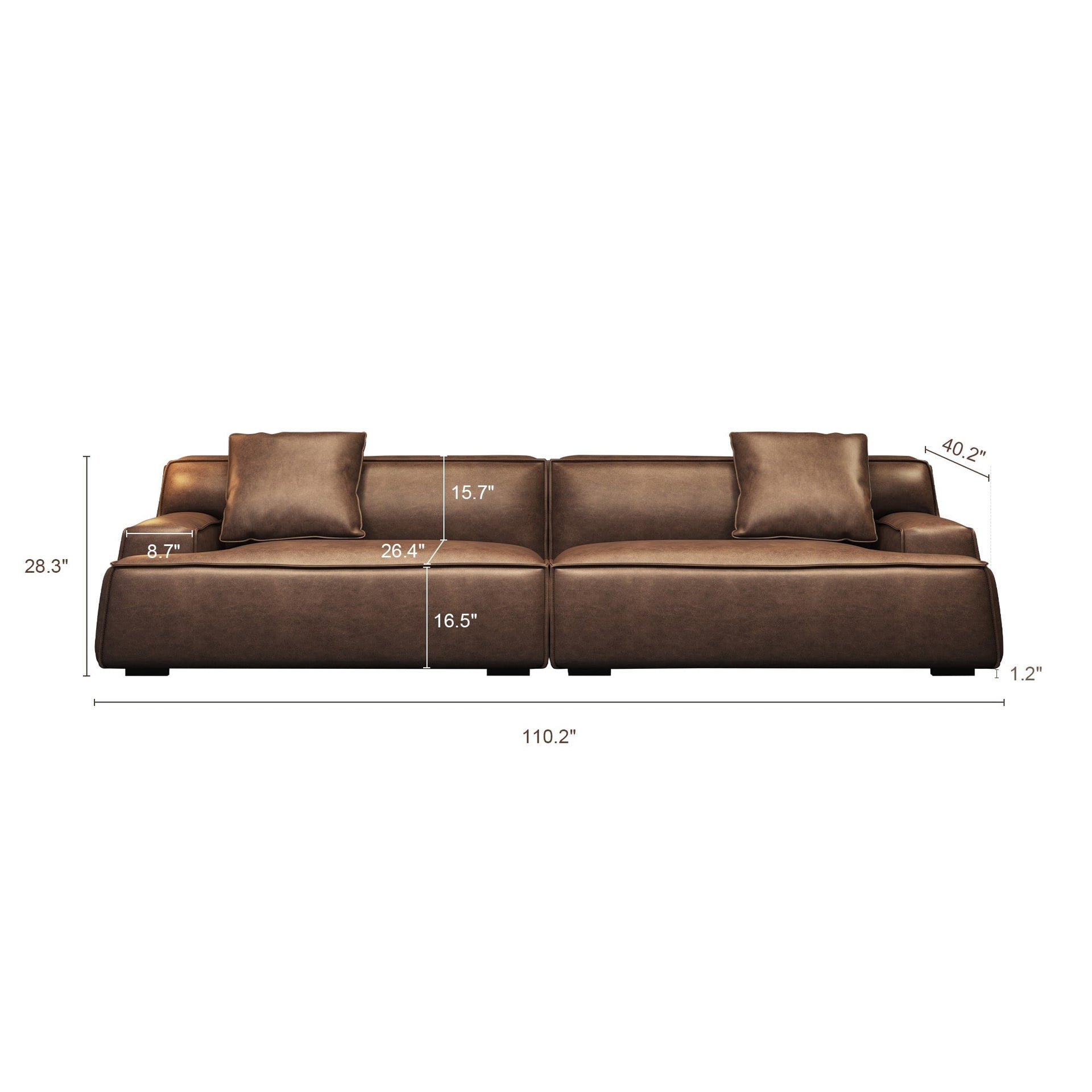 Recessed Arms Couch Leather Upholstered Sofa for Living Room-110.2W - 110.2 x 28.35