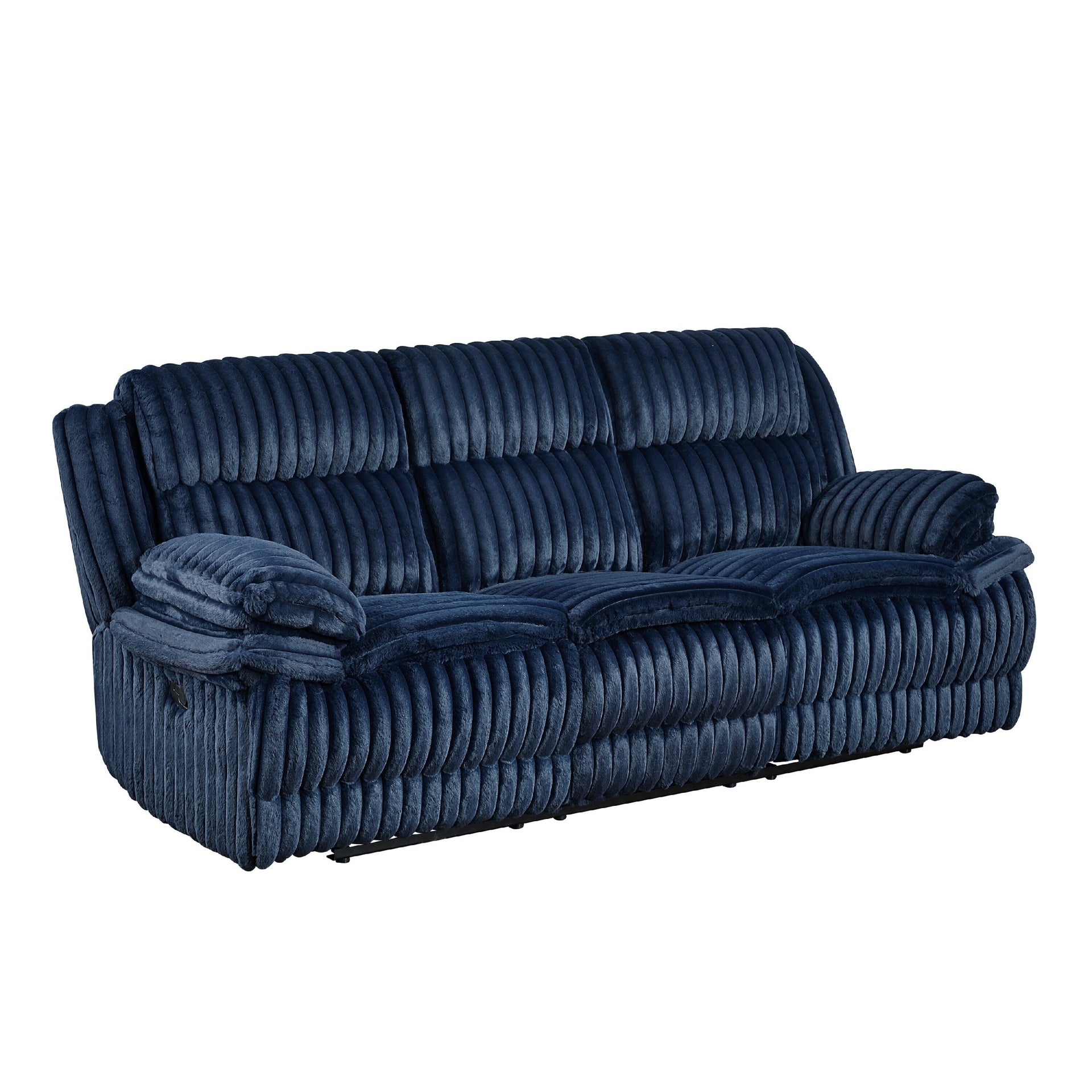 Rexy Manual Double Recliner Sofa, Textured Blue Corduroy, 95 Inch