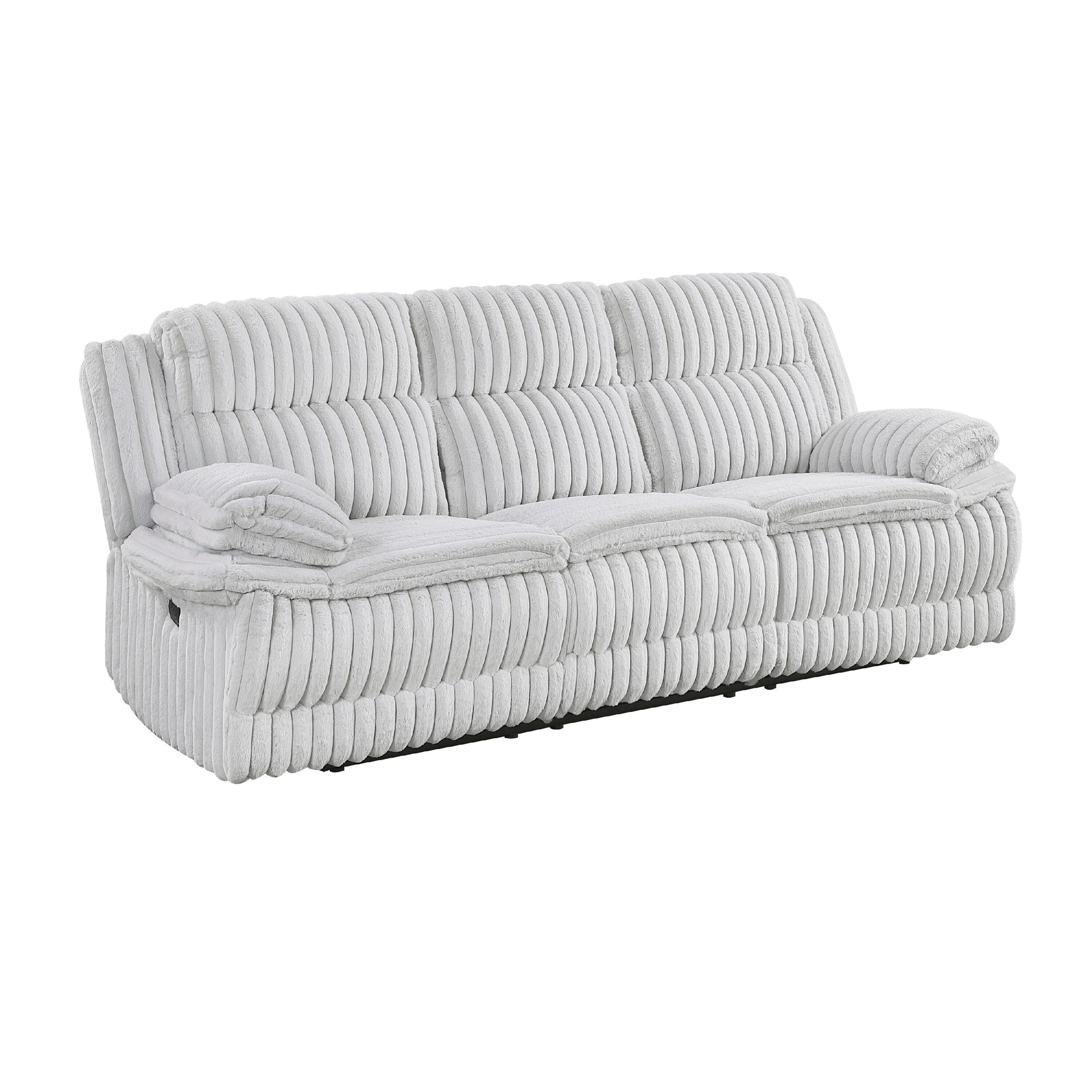 Rexy Manual Double Recliner Sofa, Textured Light Gray Corduroy 95 Inch