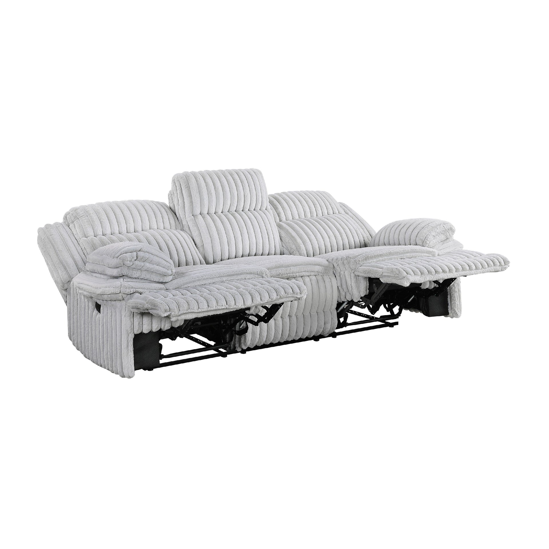 Rexy Manual Double Recliner Sofa, Textured Light Gray Corduroy 95 Inch