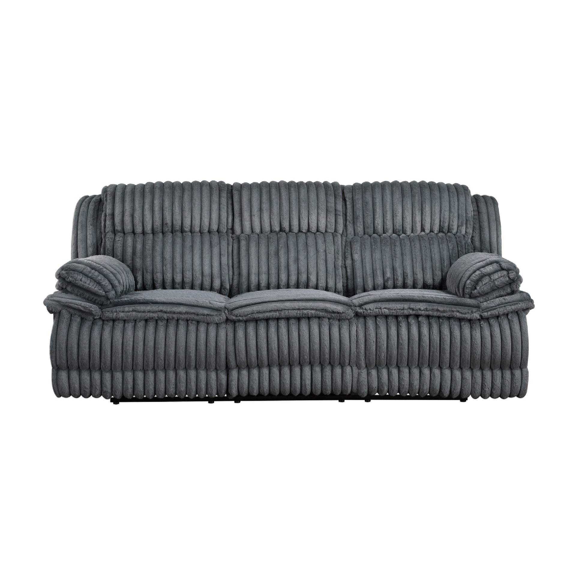 Rexy Manual Double Reclining Sofa, Textured Dark Gray Corduroy 95 Inch