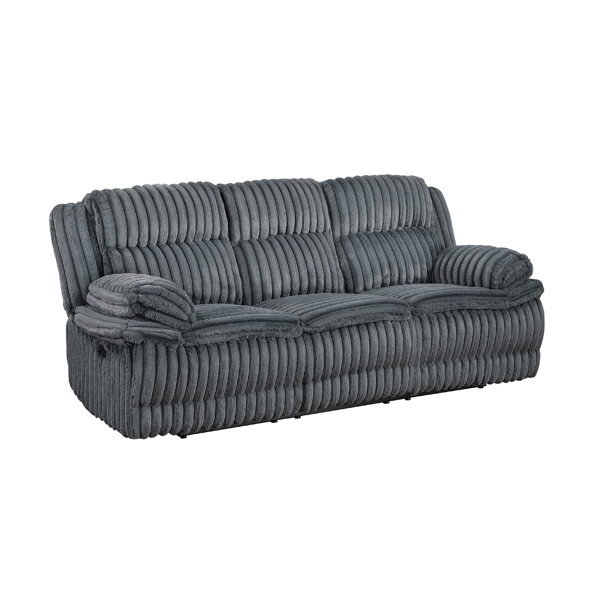 Rexy Manual Double Reclining Sofa, Textured Dark Gray Corduroy 95 Inch