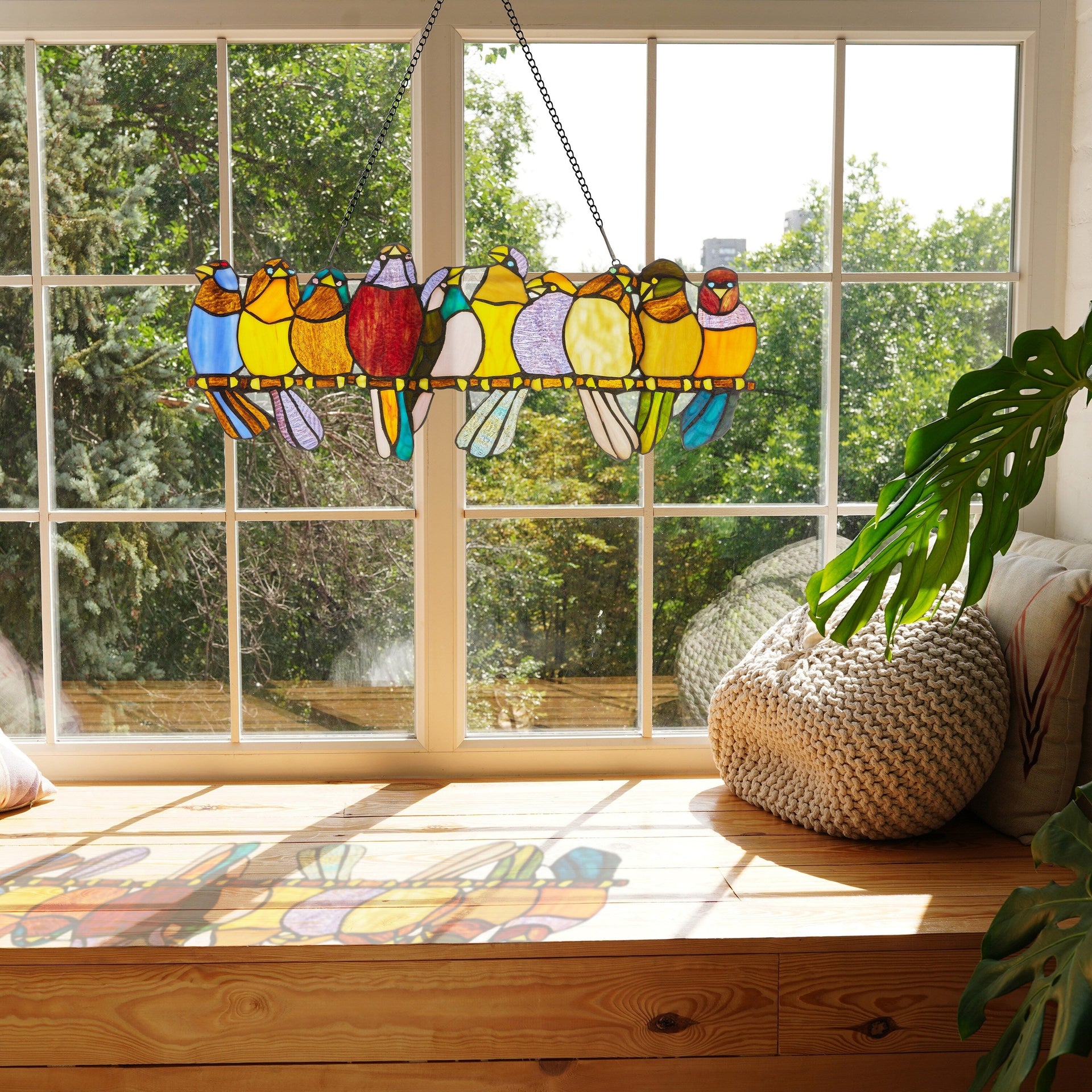 River of Goods Stained Glass Birds on Wire 9.25-in. Window Panel - 24.25L x 0.25W x 9.5H