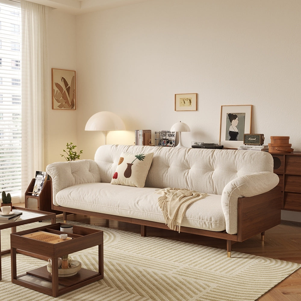 Romision Flared Arm linen Fabrics Three-Seater Rectangle Sofa in Beige