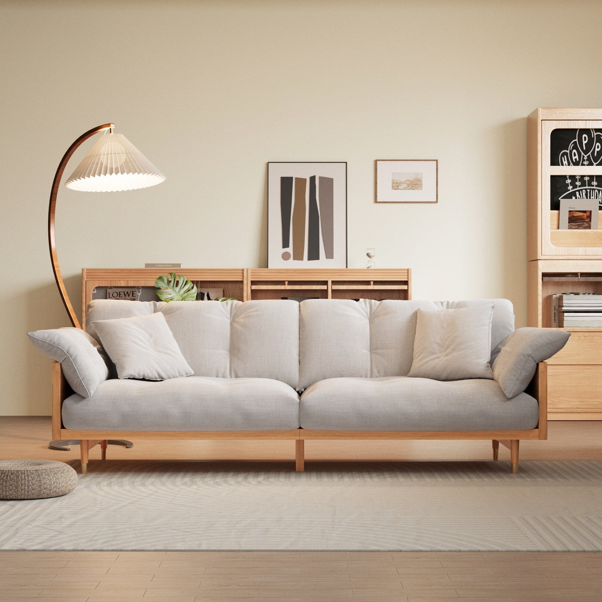 Romision Linen Fabrics Three-Seater Rectangle Sofa