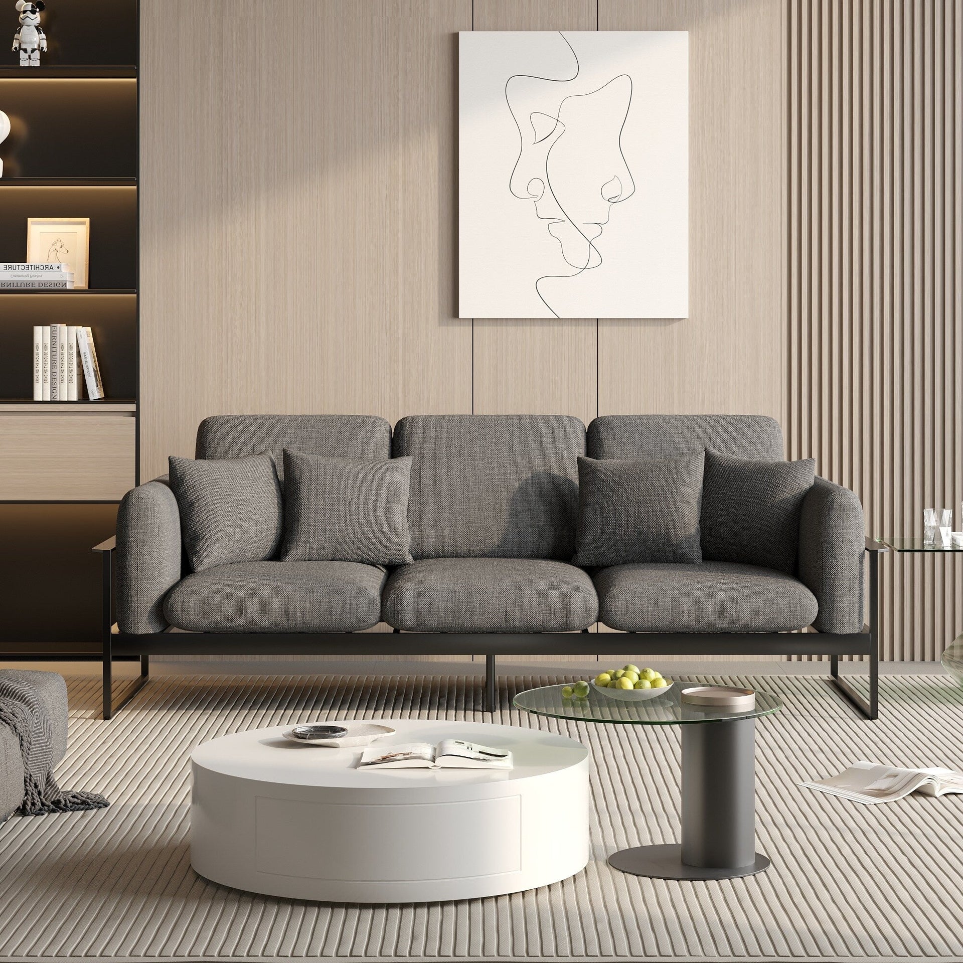Romision Linen Rectangle Three-seater Sofa