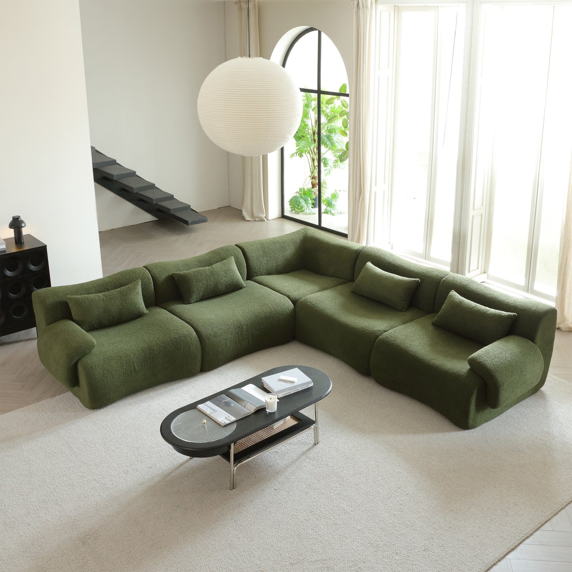 Romision Square Arm Teddy Fleece Fabric Sectional Sofa