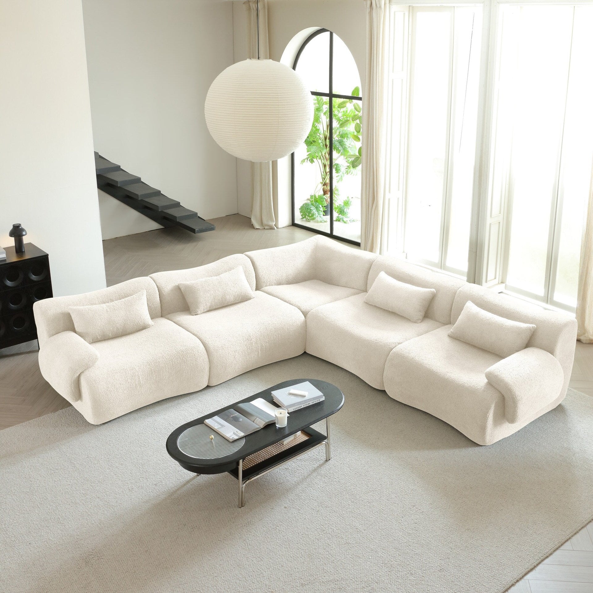 Romision Square Arm Teddy Fleece Fabric Sectional Sofa