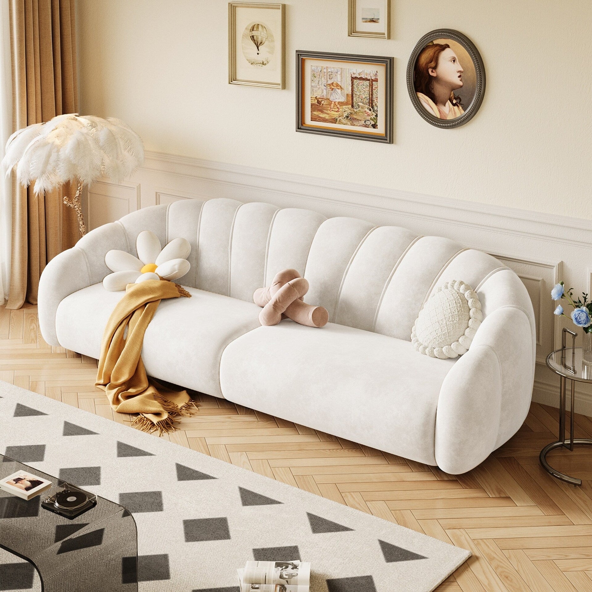 Romision Technological Velvet Rectangle Sofa