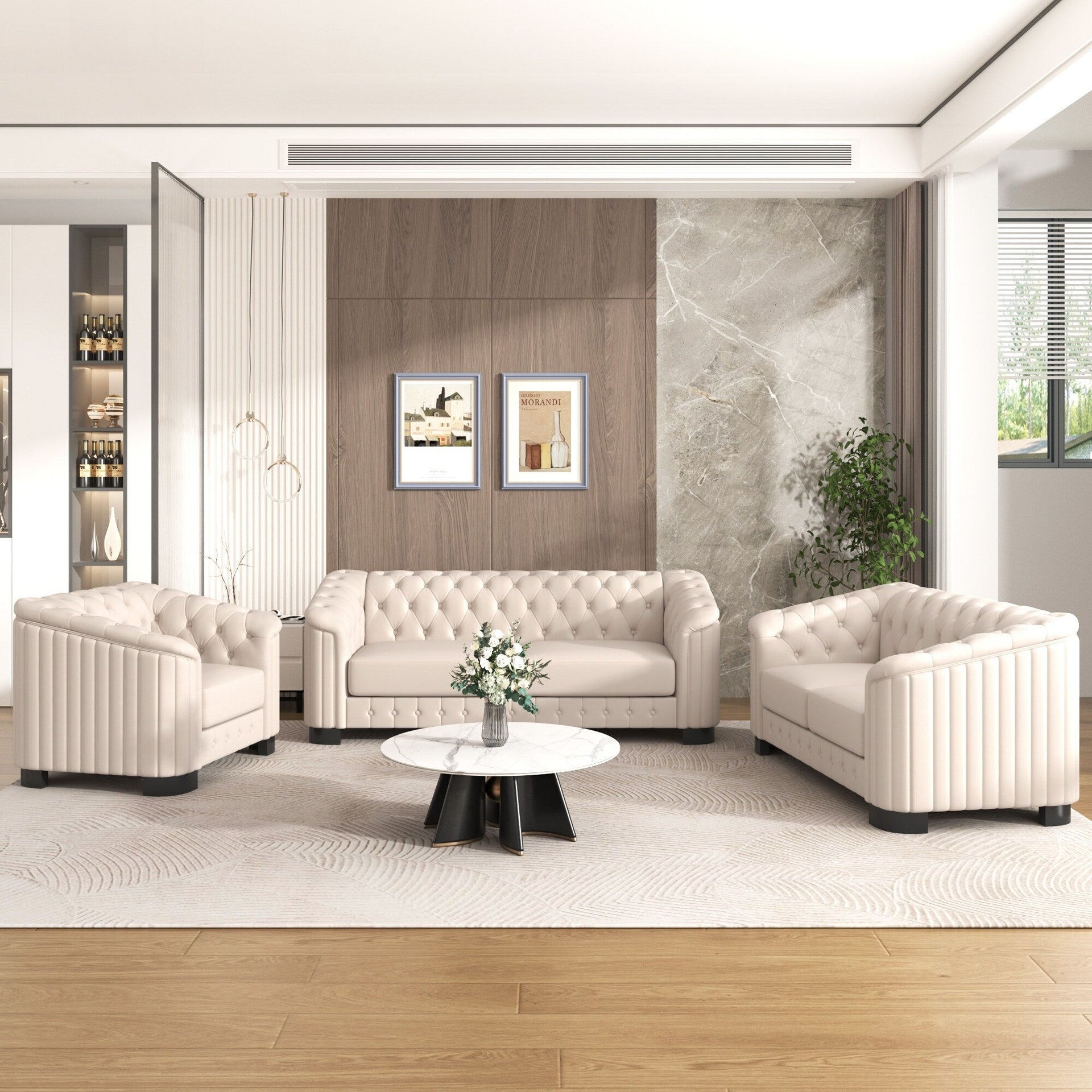 Roomfitters Modern 3-Piece Velvet Sofa Set with Rubber Wood Legs Includes Three-Seat Sofa Loveseat and Chair for Living Room
