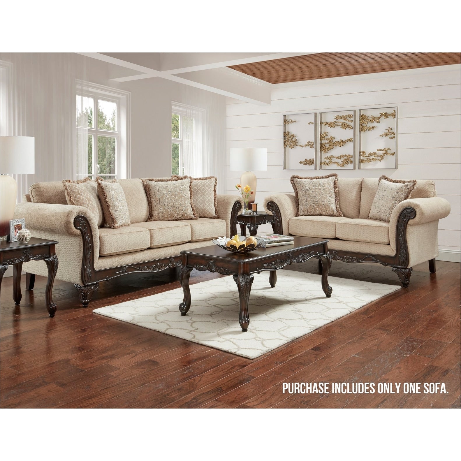 Roundhill Furniture Hernen Carved Wood Frame Sofa