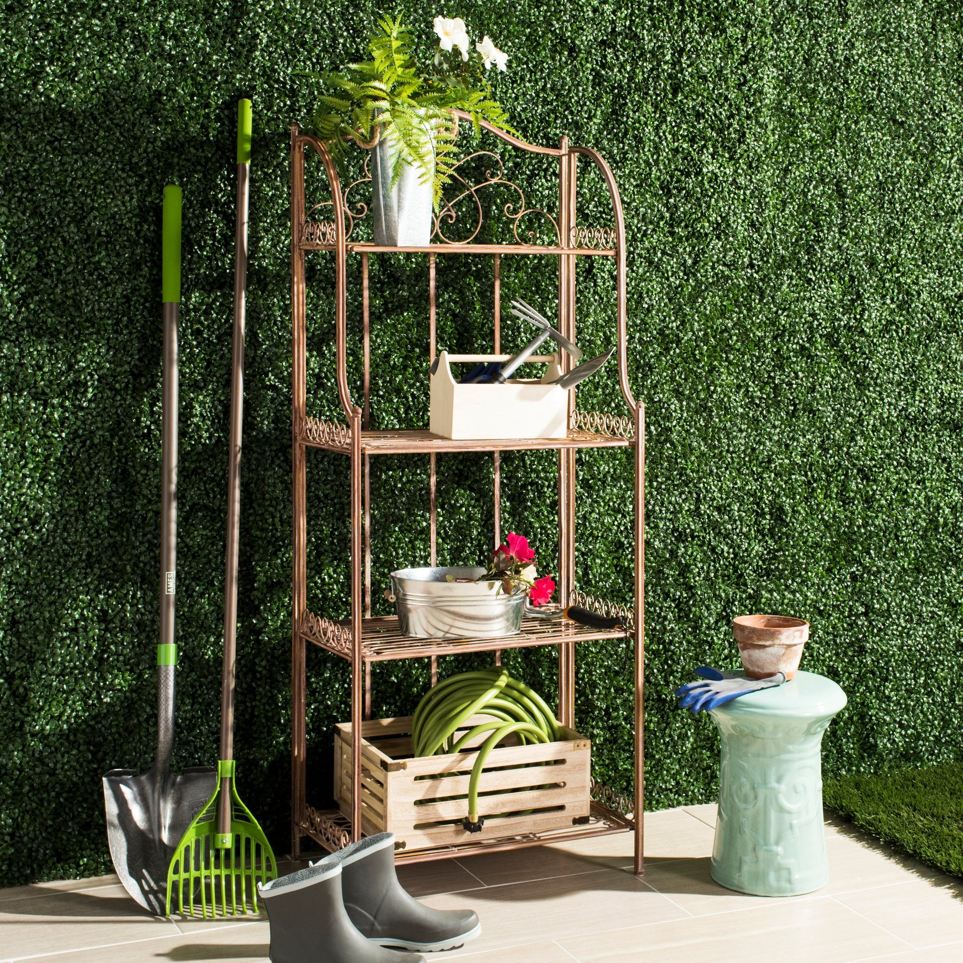 SAFAVIEH Bryn Victorian Wrought Iron 4-Tier Outdoor Bakers Rack - 25 In. W x 15 In. D x 63 In. H - 25W x 15D x 63H
