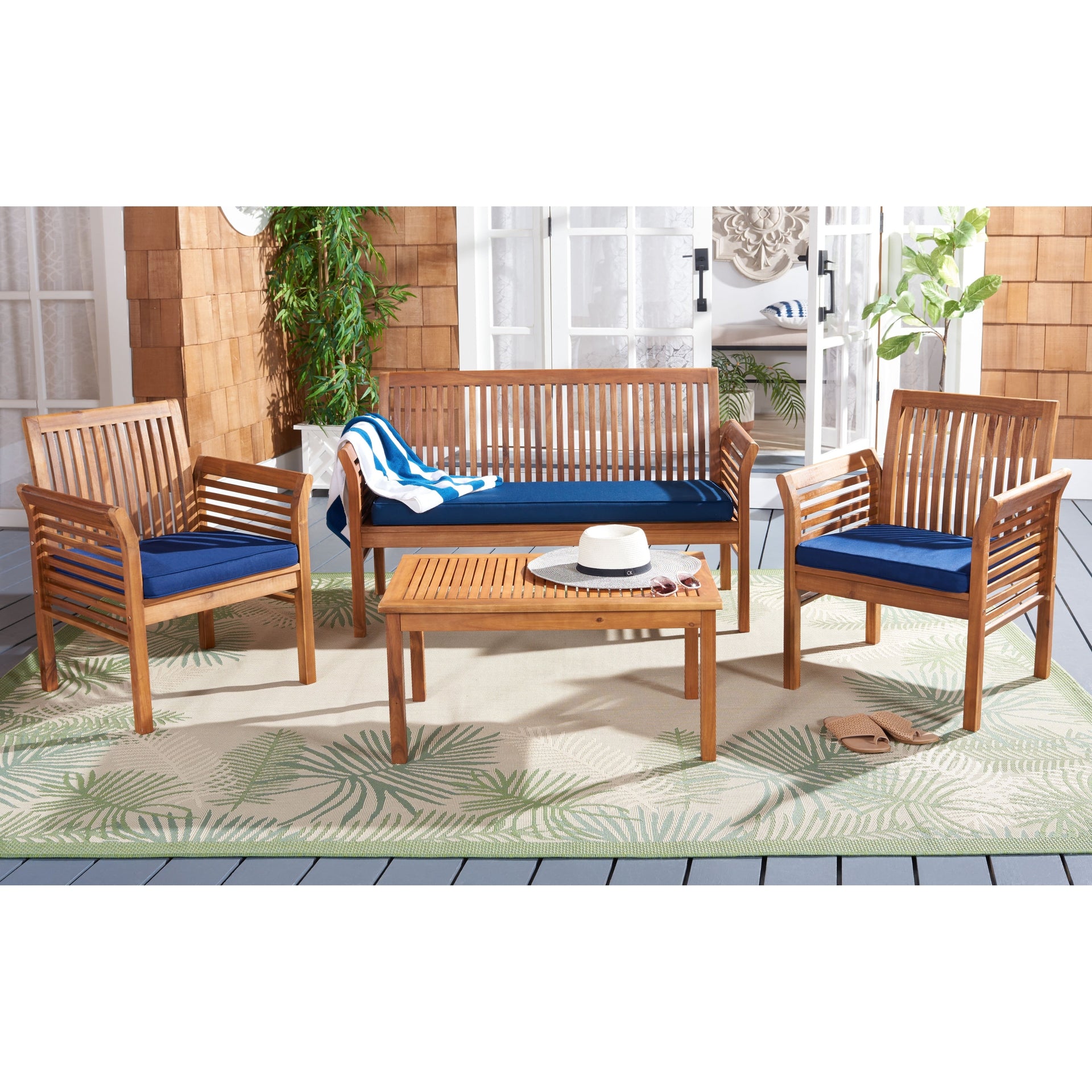 SAFAVIEH Carson Outdoor Acacia Solid Wood 4-Piece Conversation Patio Set - 50W x 24D x 30H