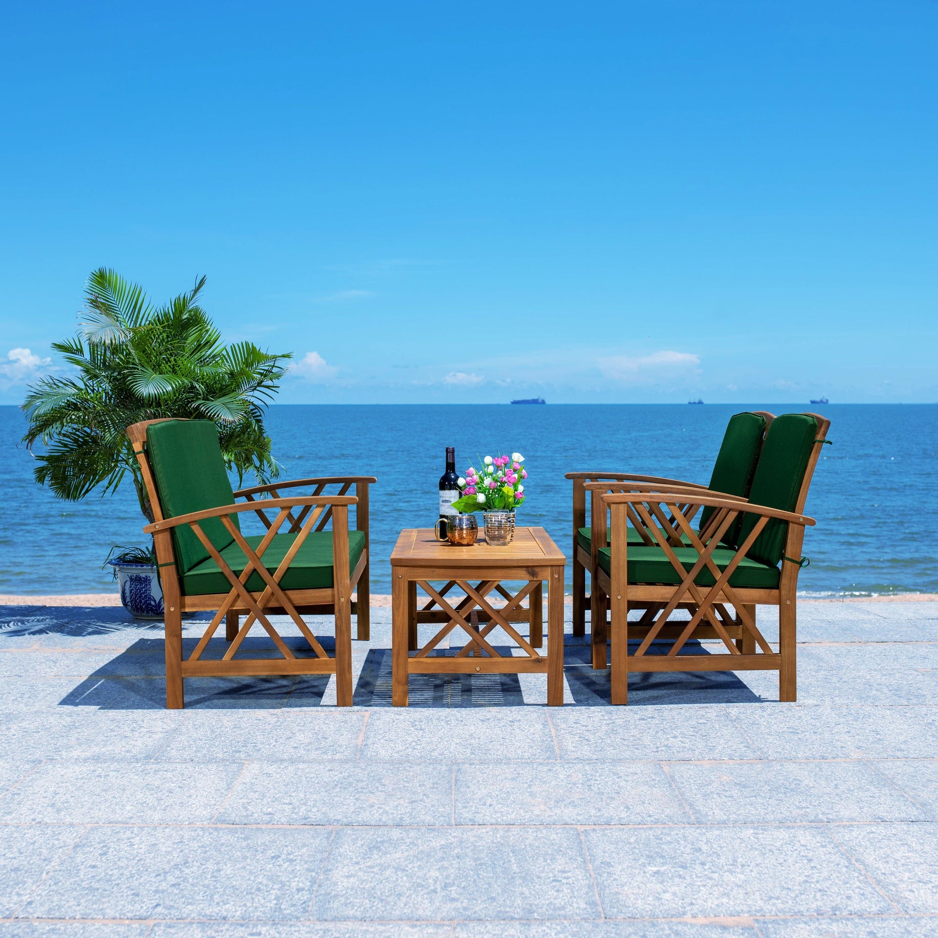 SAFAVIEH Fontana 4-piece Acacia Solid Wood Outdoor Conversation Patio Set - 47W x 26D x 33H