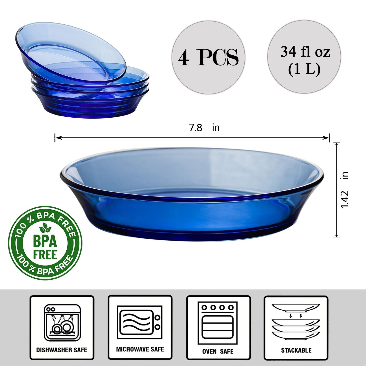 STP Goods Borosilicate Glass Pasta & Salad Bowl Set of 4
