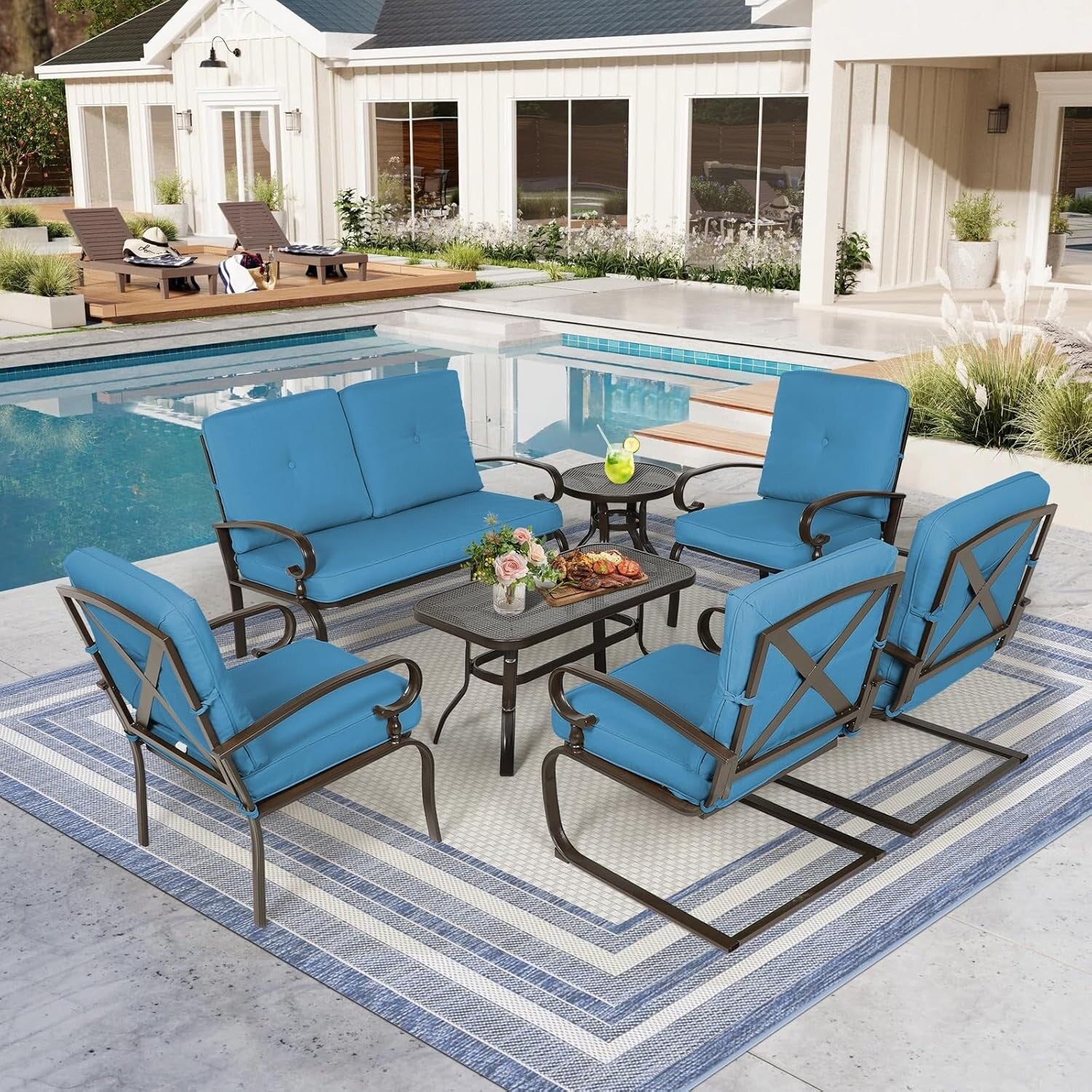 SUNCROWN 7-Piece Outdoor Metal Furniture Conversation Patio Set