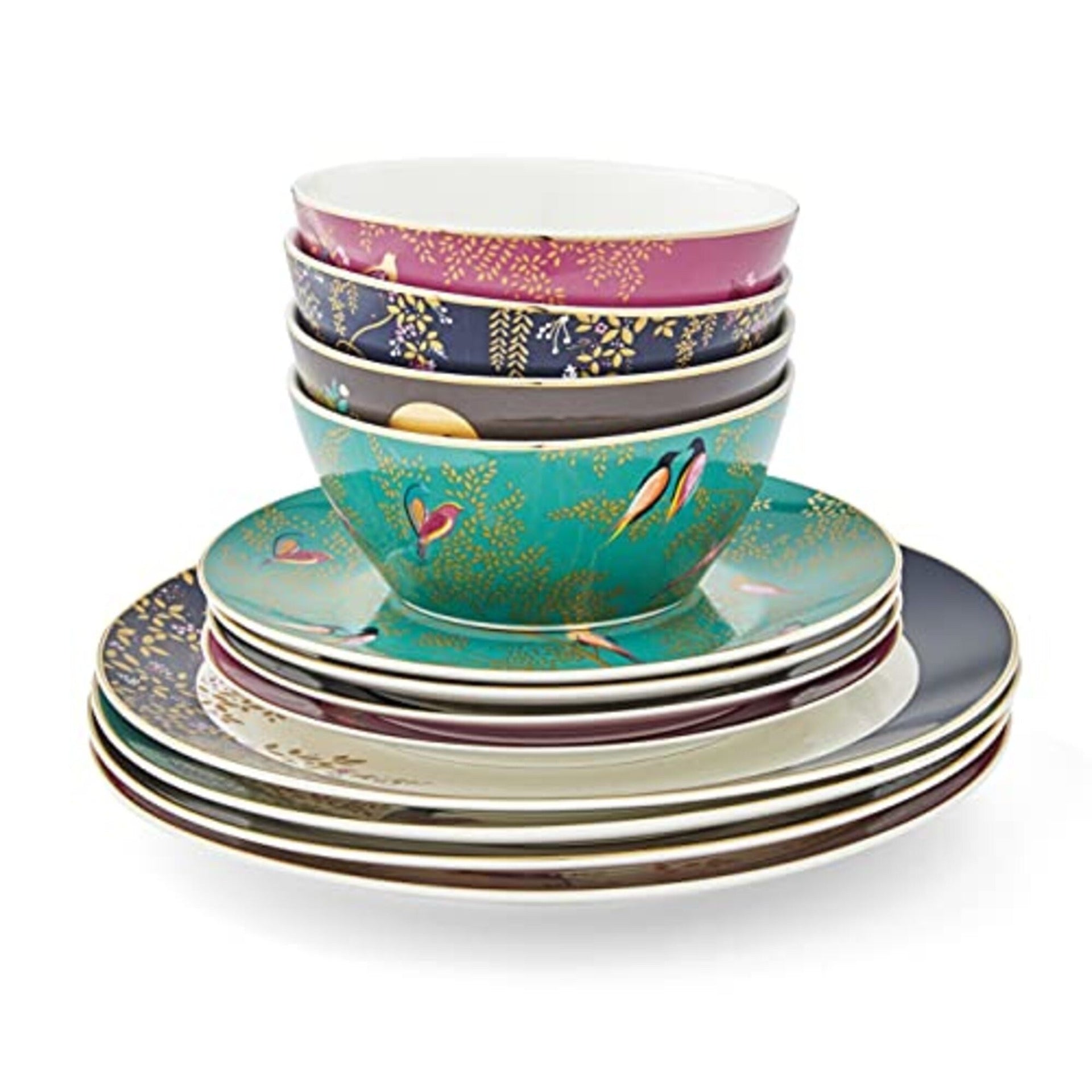 Sara Miller London Chelsea 12 Piece Tableware Set - 11 dinner plates, 8 side plates, 6 bowls