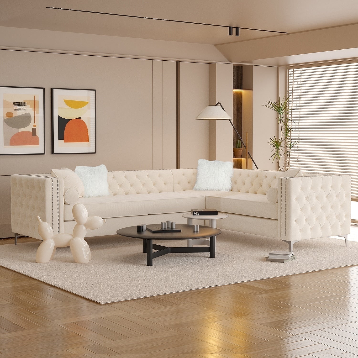 Sectional Sofa Couch Velvet Tufted Set for Living Room