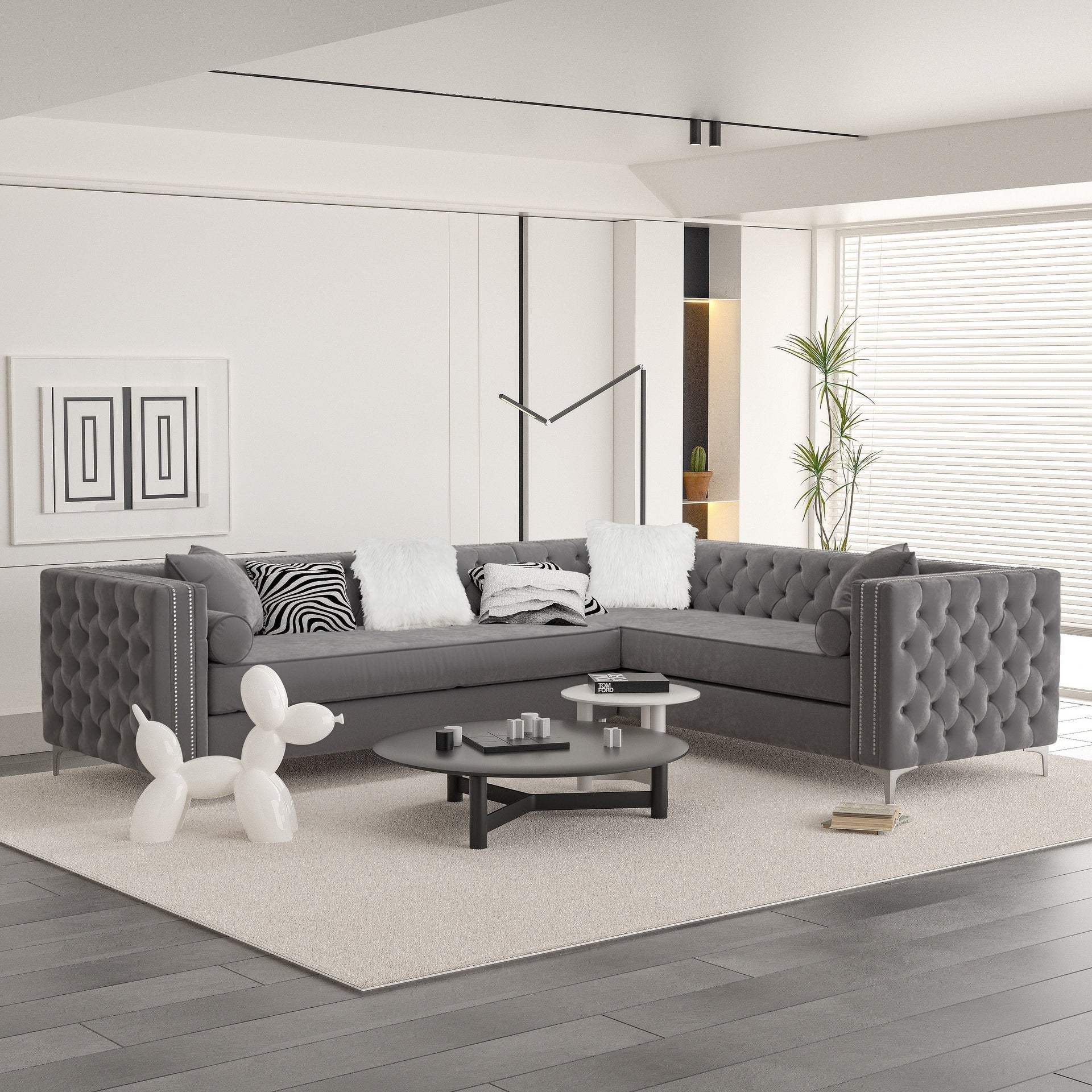Sectional Sofa Couch Velvet Tufted Set for Living Room