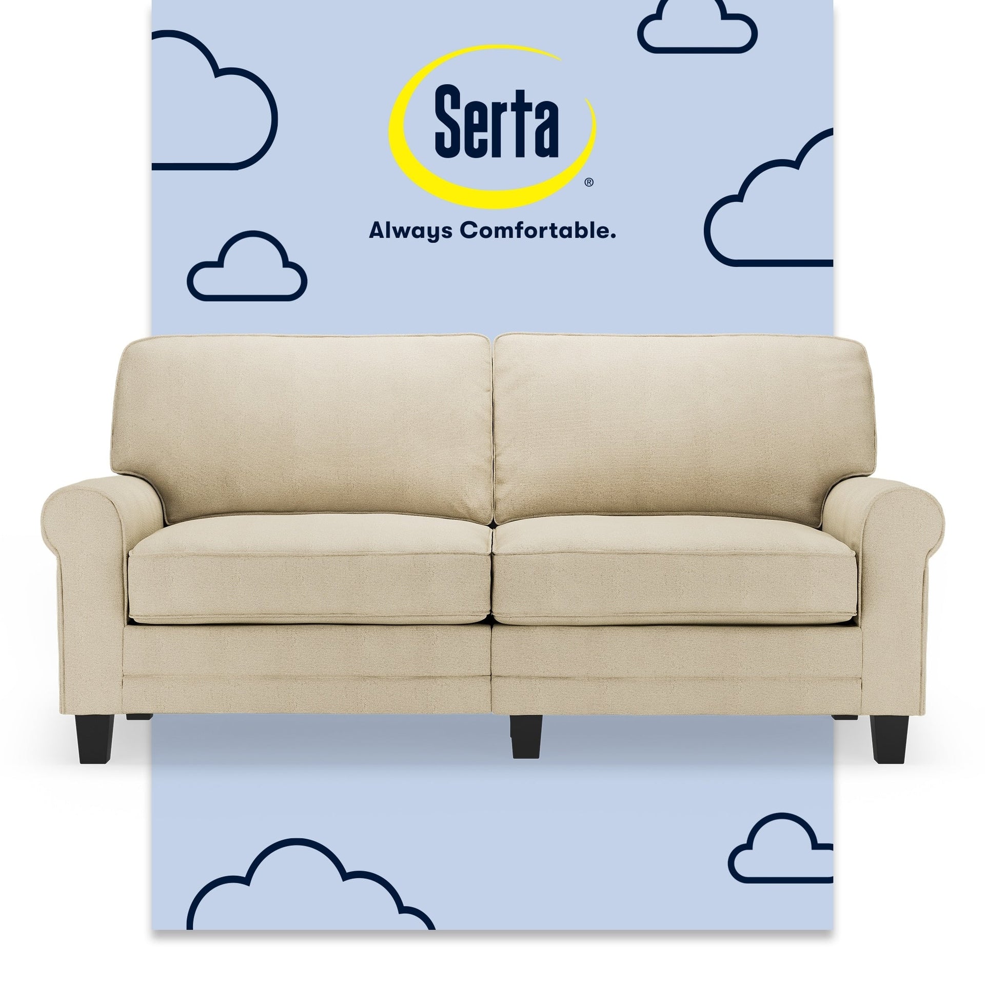 Serta Copenhagen 73 Rolled Arm Sofa, Easy Care Polyester, Soft Pillow Back, Pocket Coil Seat Cushions