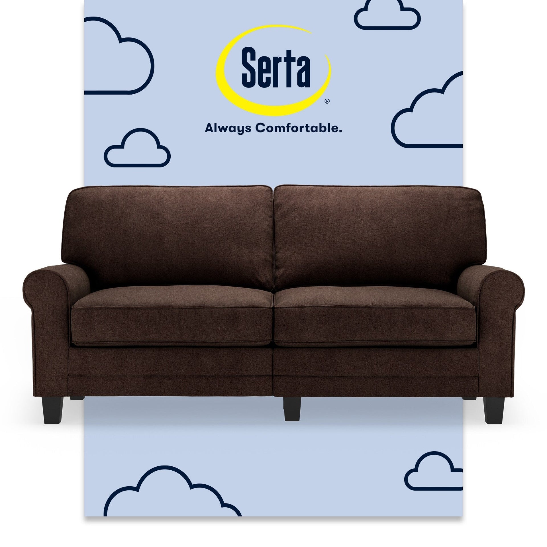 Serta Copenhagen 73 Rolled Arm Sofa, Easy Care Polyester, Soft Pillow Back, Pocket Coil Seat Cushions
