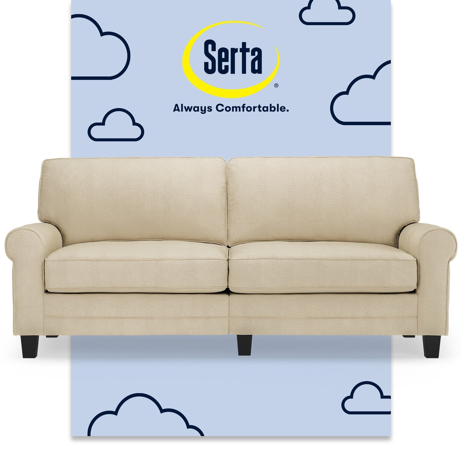 Serta Copenhagen 78 Rolled Arm Sofa, Easy Care Polyester, Soft Pillow Back, Pocket Coil Seat Cushions
