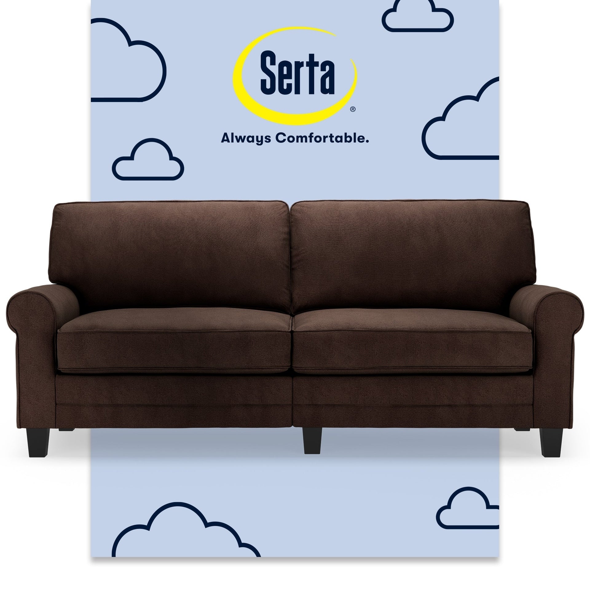 Serta Copenhagen 78 Rolled Arm Sofa, Easy Care Polyester, Soft Pillow Back, Pocket Coil Seat Cushions