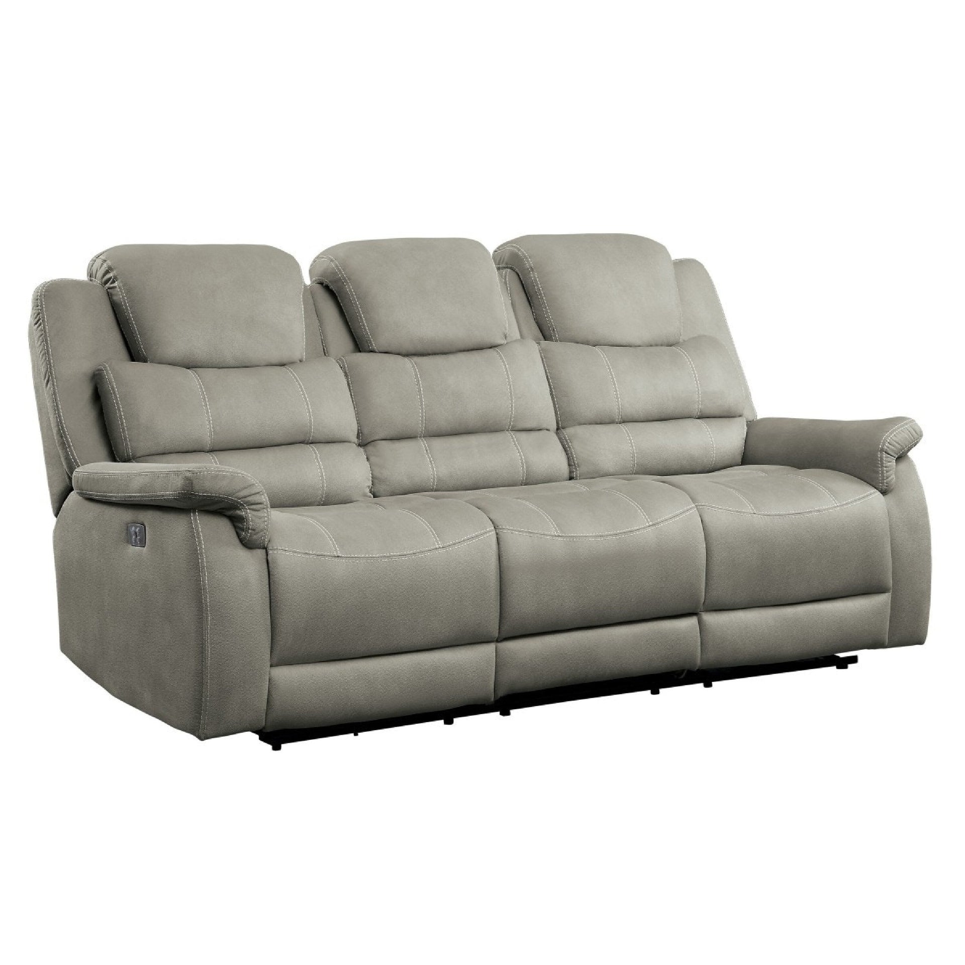 Shelly Power Recliner Sofa, Adjustable Headrest Gray Polyester 84 Inch