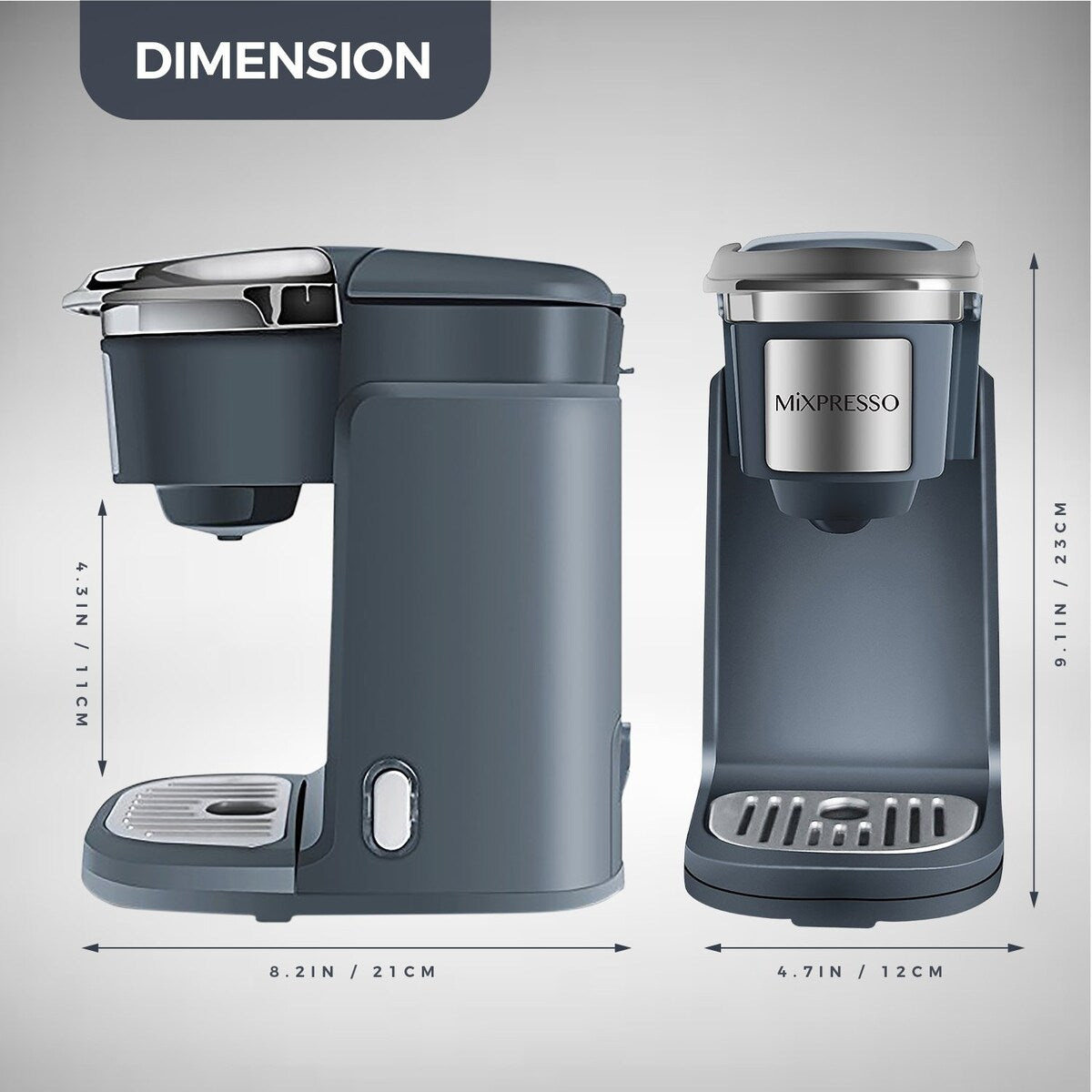 Single Cup Coffee Maker, Personal Single Serve Coffee Machine, Compatible with KCup,One Touch Function Grey Coffee Maker