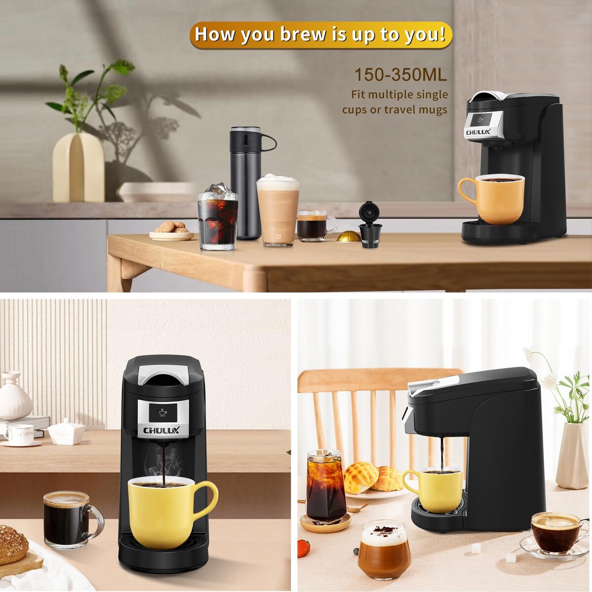 Single Serve Coffee Maker, One Cup Coffee Brewer for K Cup & Ground Coffee, 5 to 12oz Brew Sizes in Mins, Auto Off Function