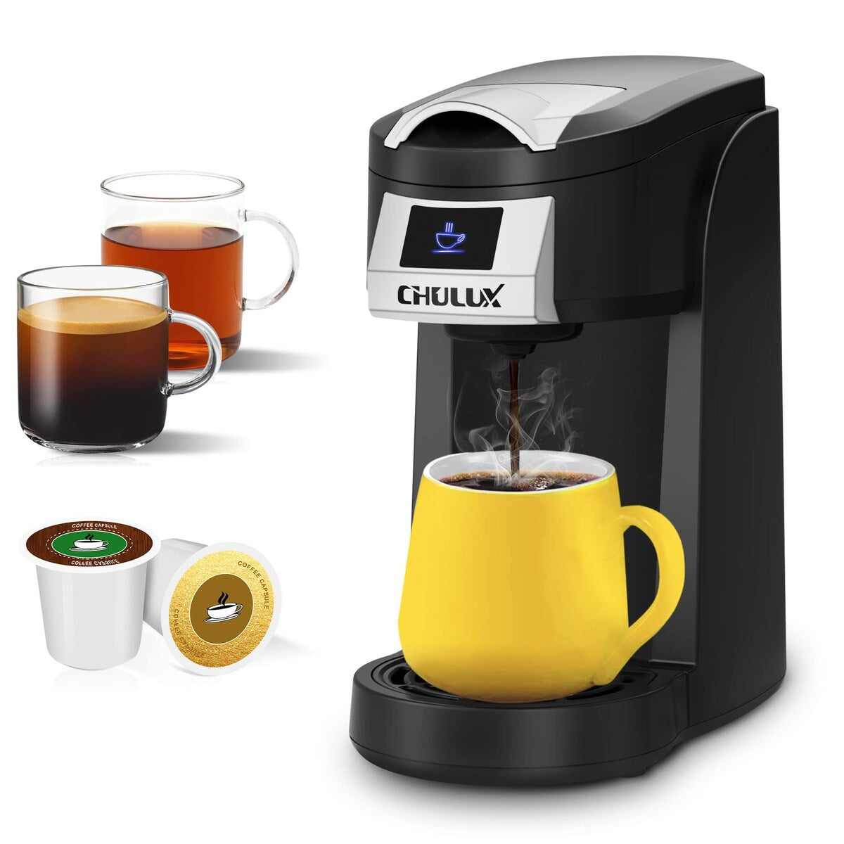 Single Serve Coffee Maker, One Cup Coffee Brewer for K Cup & Ground Coffee, 5 to 12oz Brew Sizes in Mins, Auto Off Function